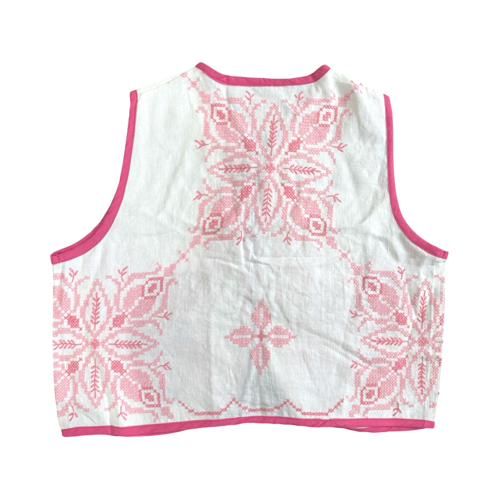 Pixeled Pink Small Linen Tie Top Rework