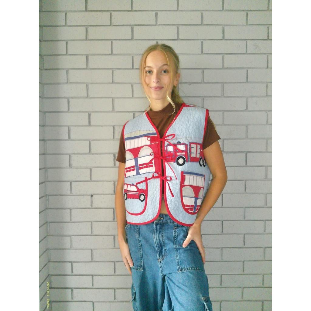 Firetruck Large Quilted Vest Rework