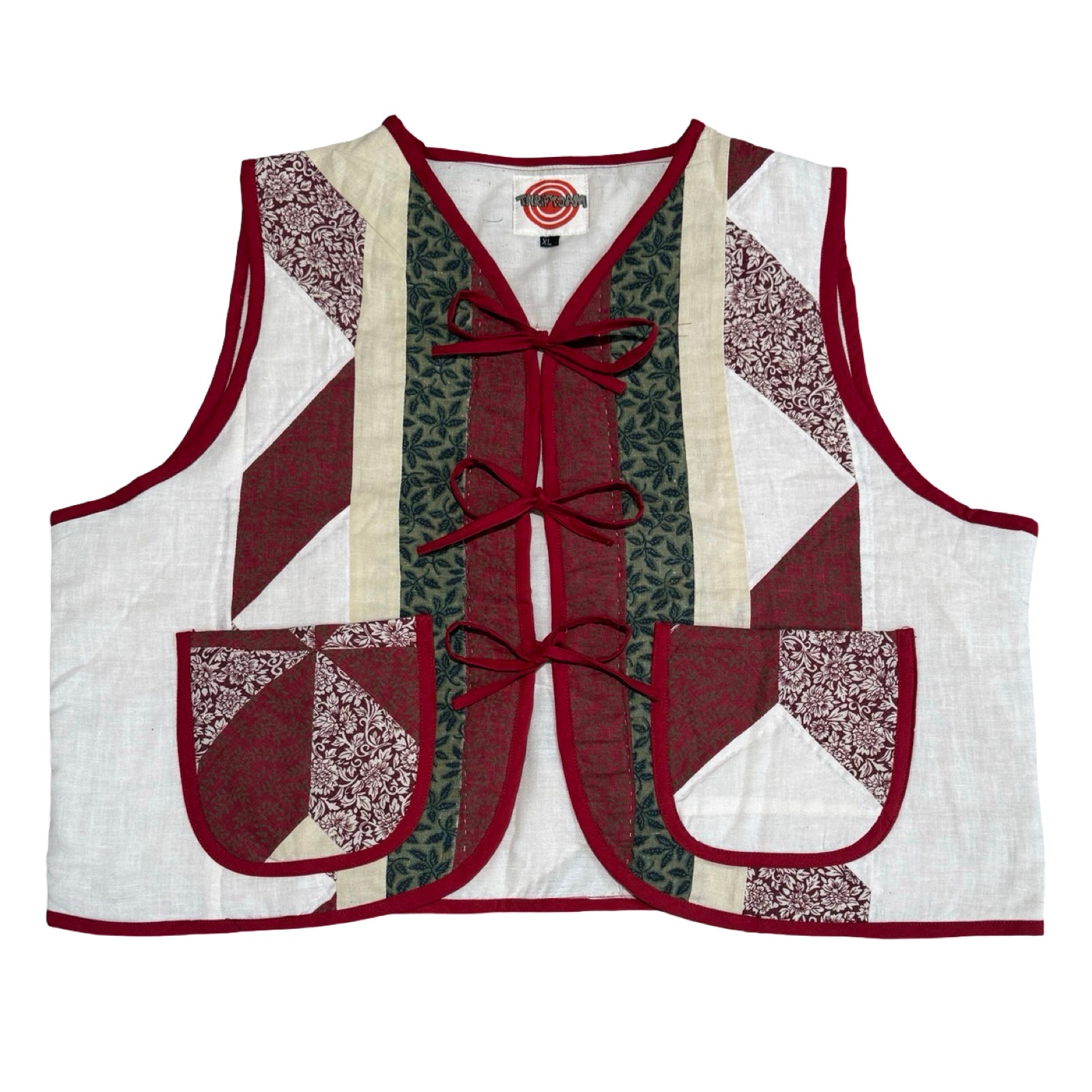 Geometric Red & Green Quilted Vest Reworks