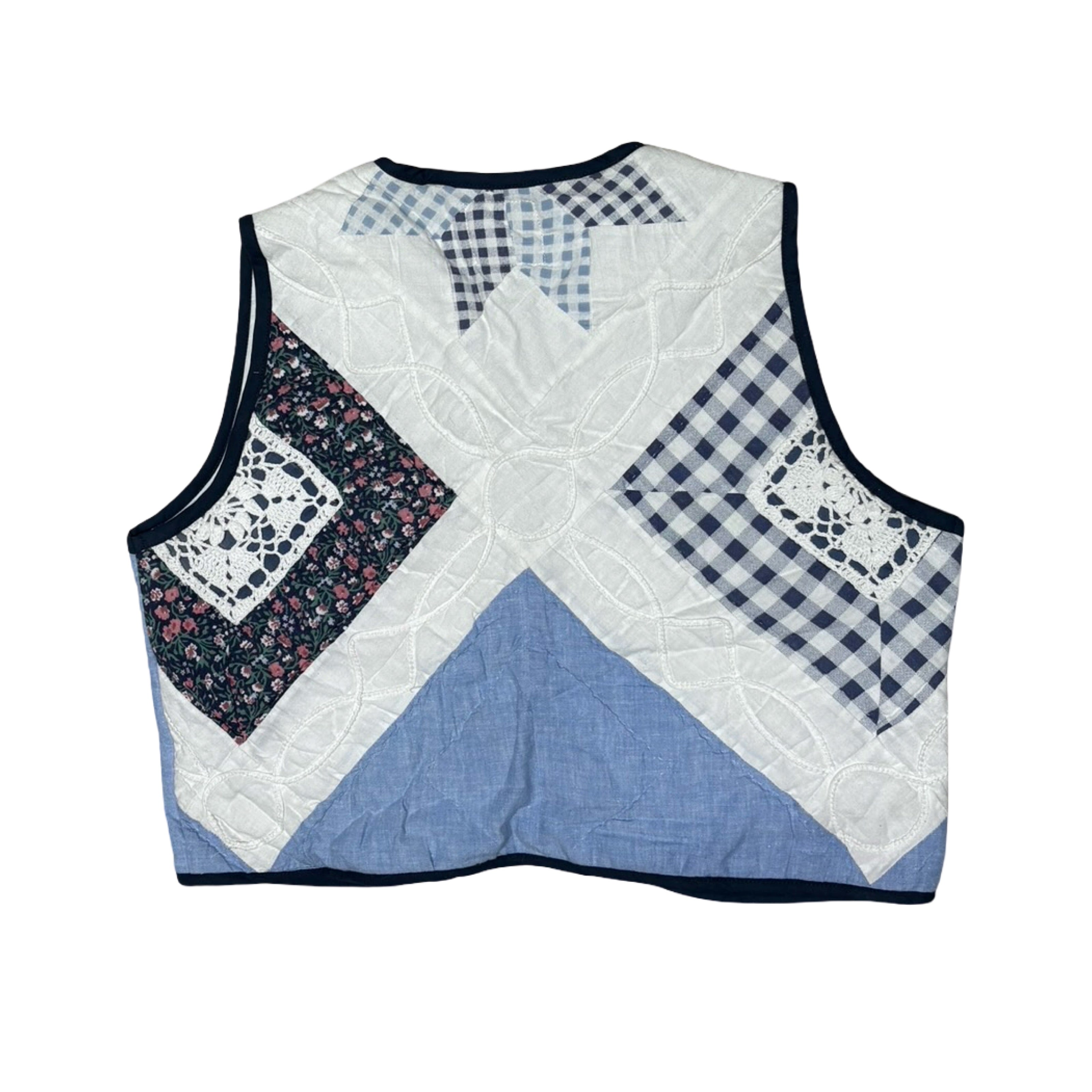 Blue & White Mosaic Quilted Vest Reworks