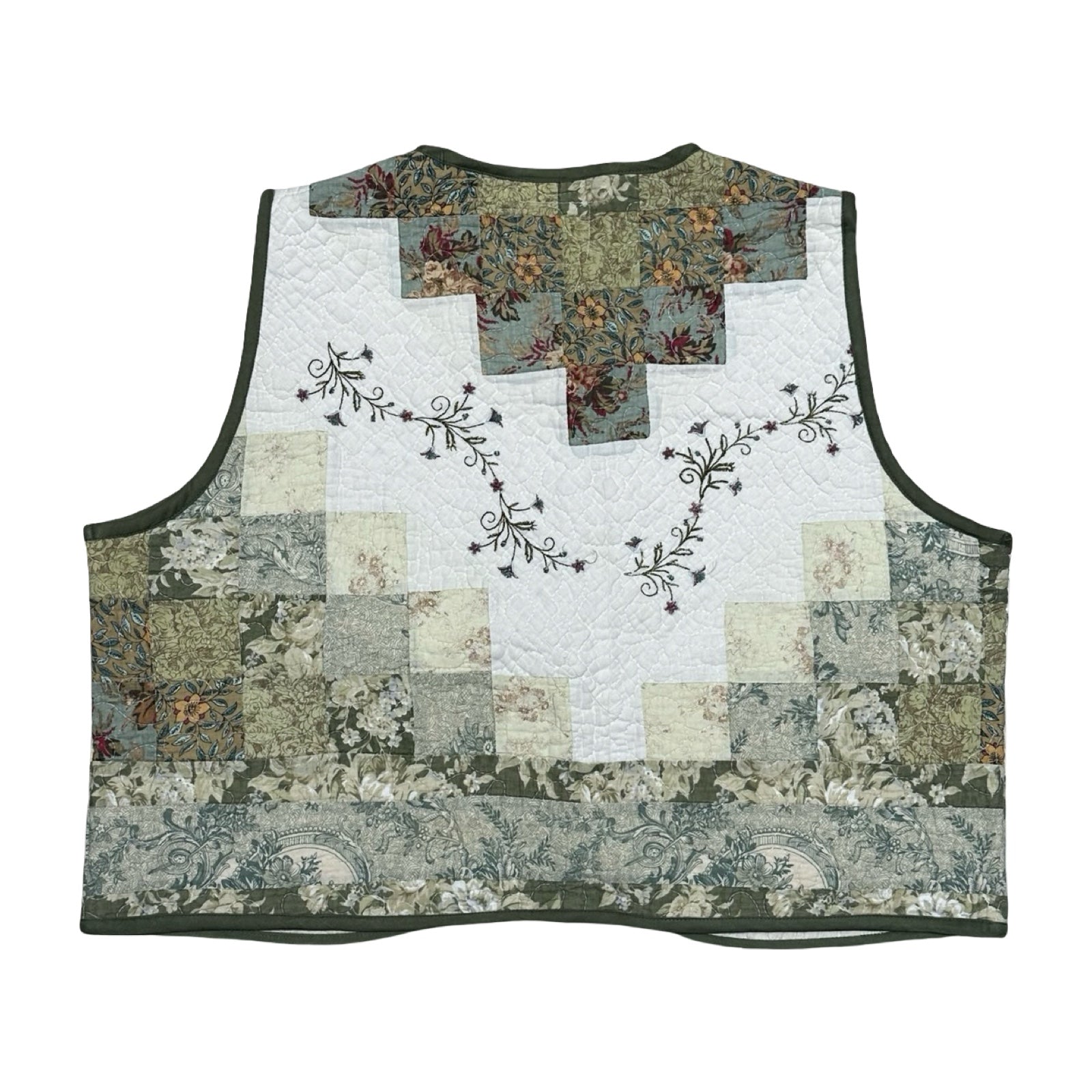 Green Floral Embroidery Quilted Vest Reworks