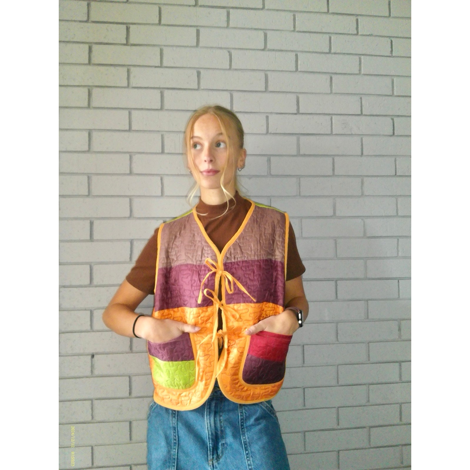 Satin Colorblock Large Quilted Vest Rework