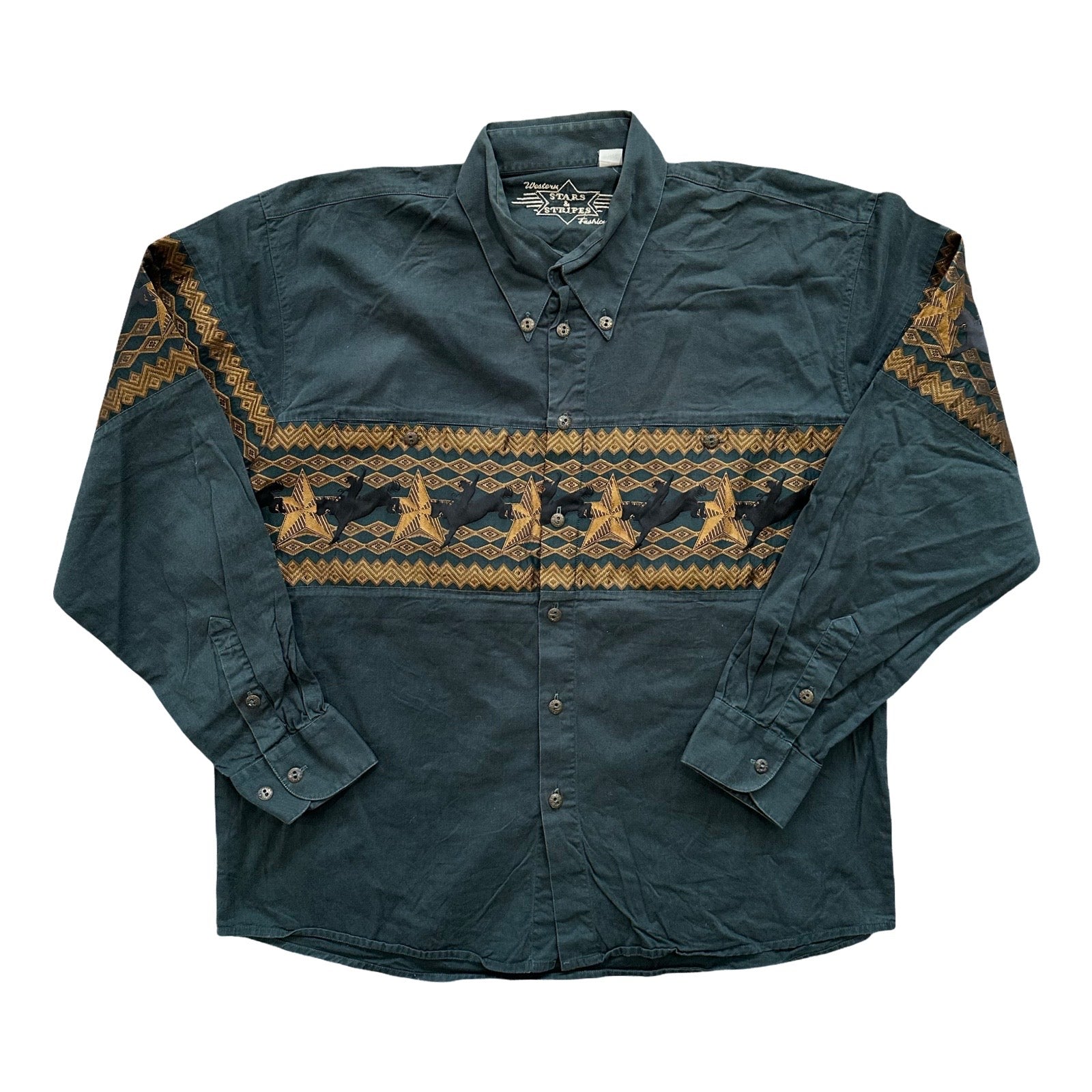 Green Western Stars & Stripes Fashion Western Shirt