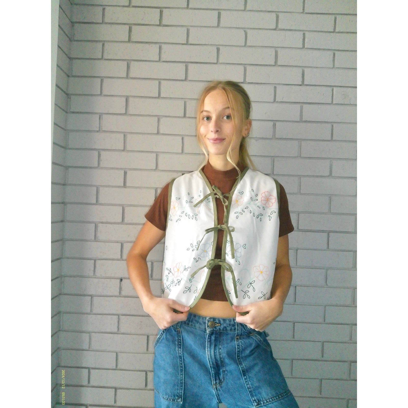 Pastel Florals XS Linen Tie Top Rework