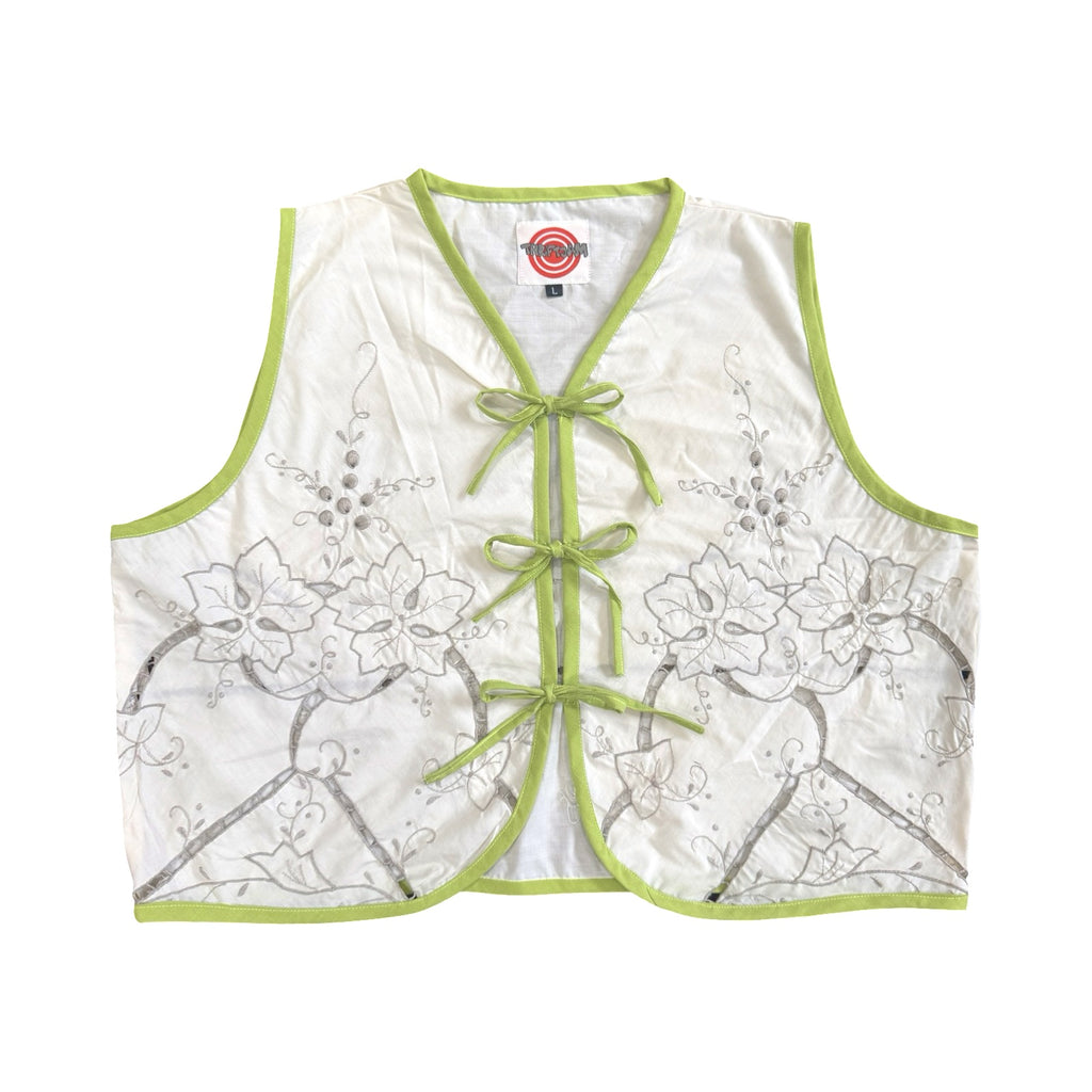 Lime Vines Large Linen Tie Top Rework