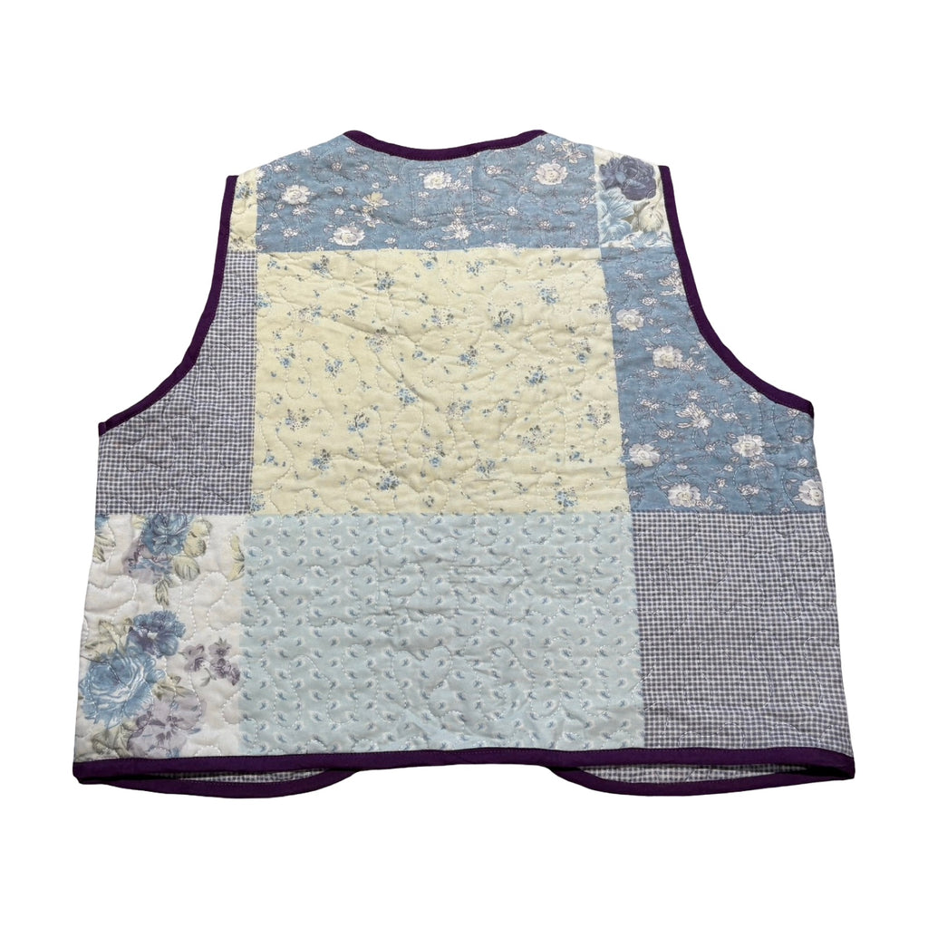 Blue Gingham & Florals Quilted Vest Rework