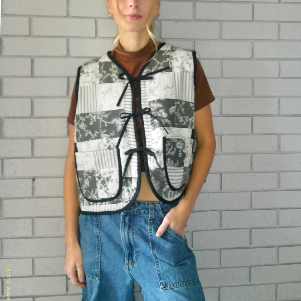 B&W Florals Quilted Vest Reworks