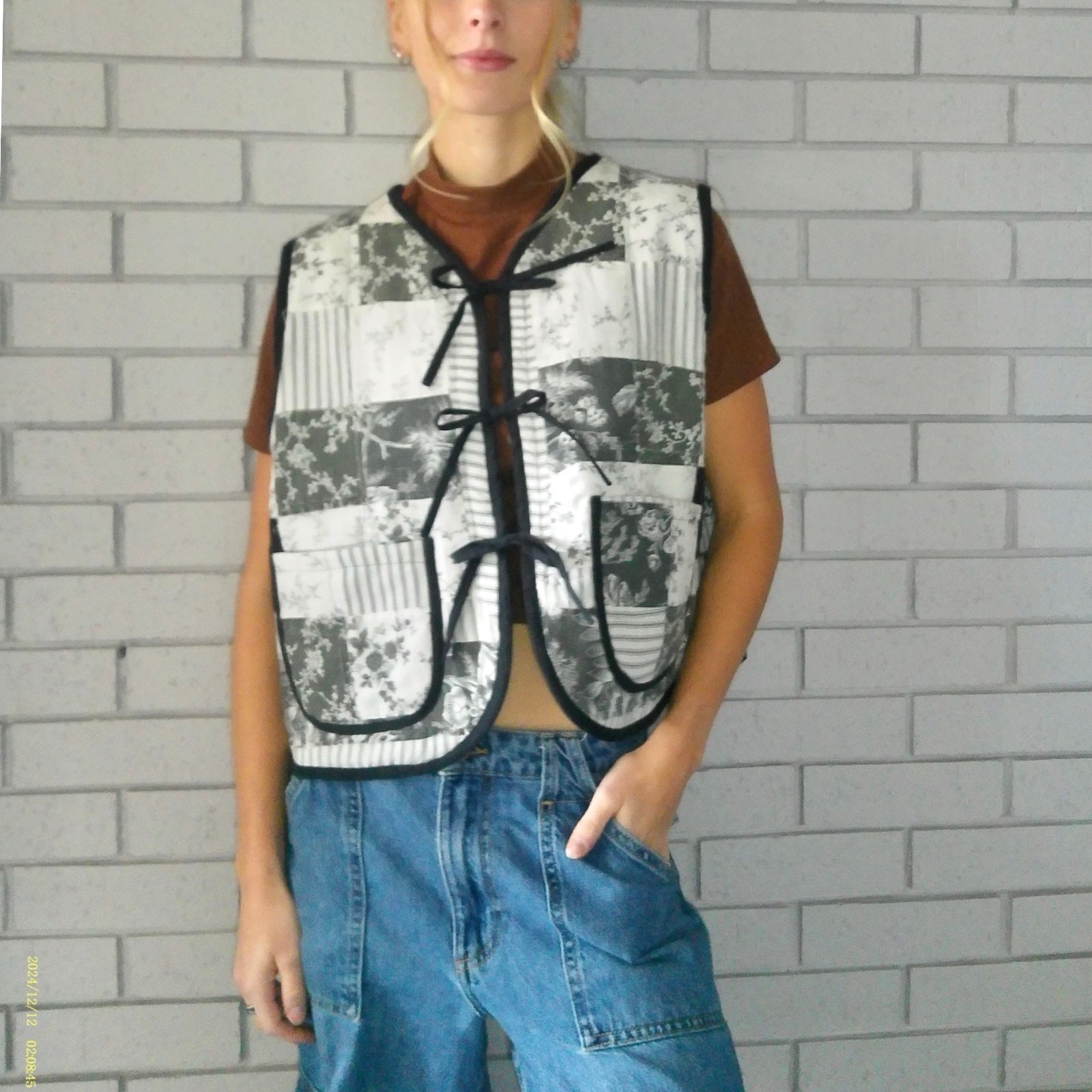 B&W Florals Quilted Vest Reworks