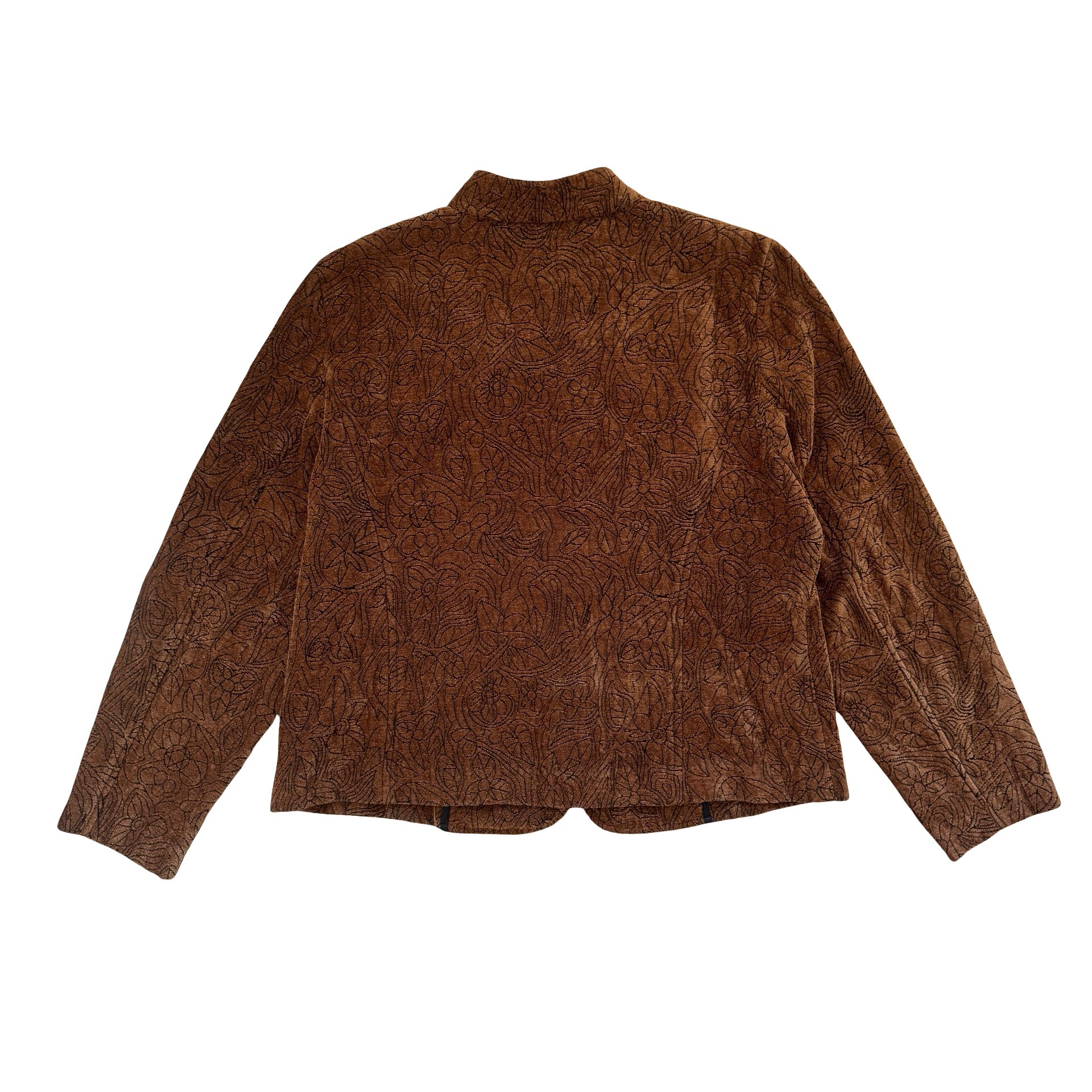 Vintage Dressbarn Floral Textured Brown Zip Women's XL Jacket