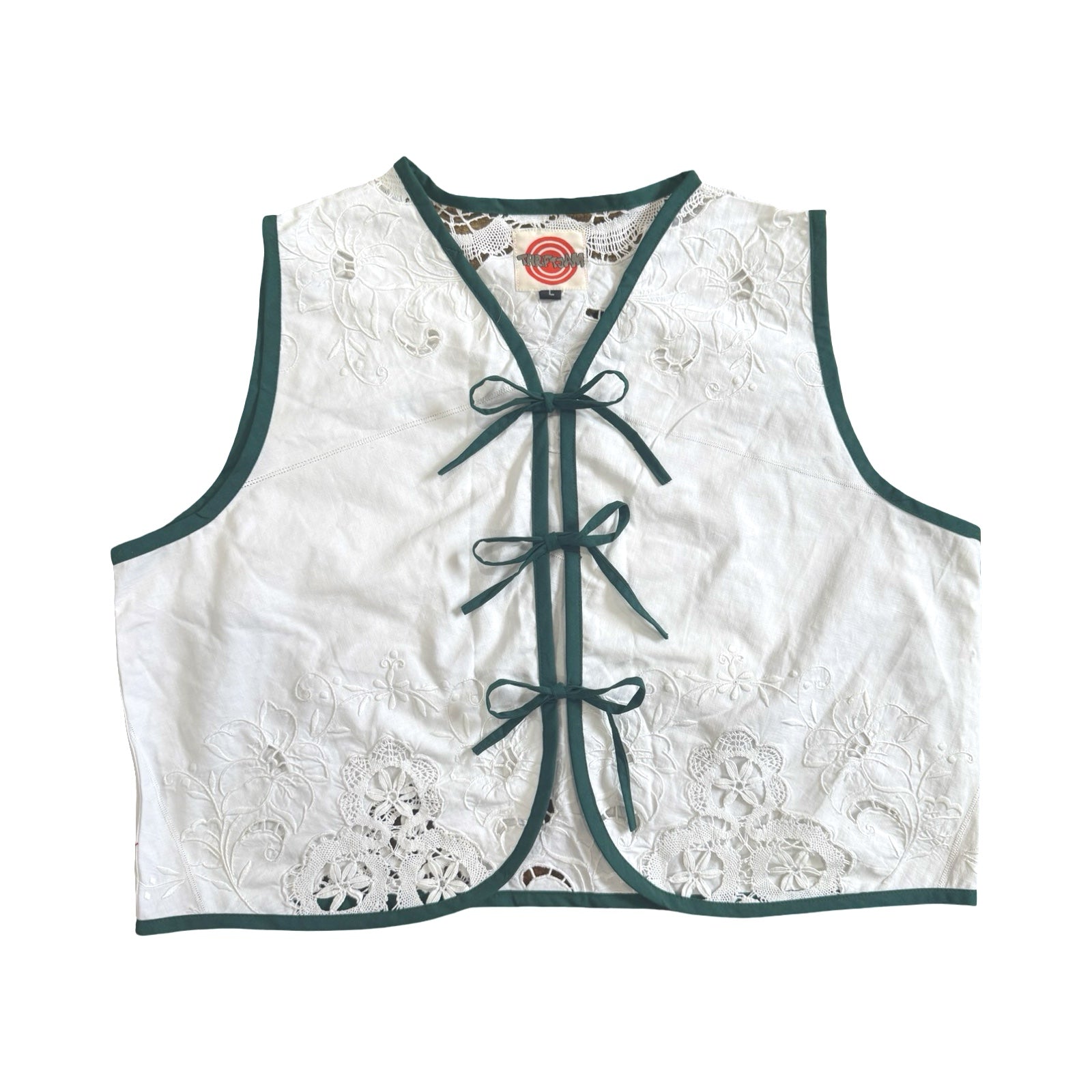 Evergreen Lace Large Linen Tie Top Rework