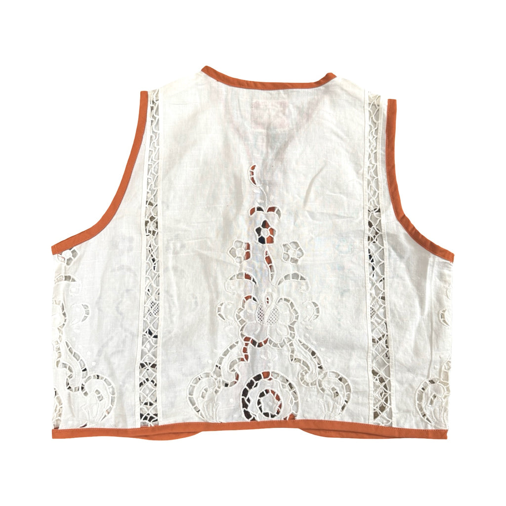Burnt Orange & Lace Small Linen Tie Top Rework