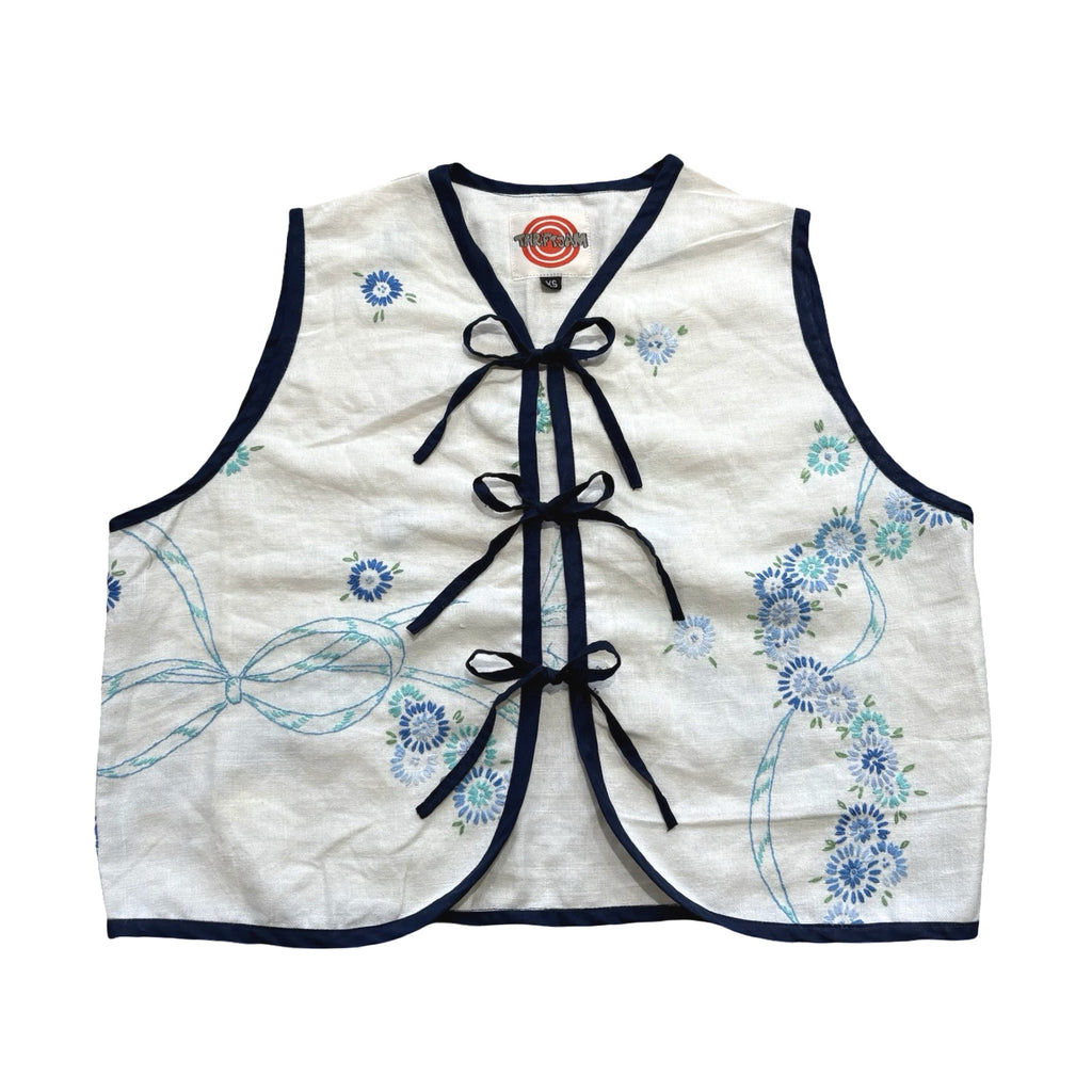 Blues & Bows XS Linen Tie Top Rework