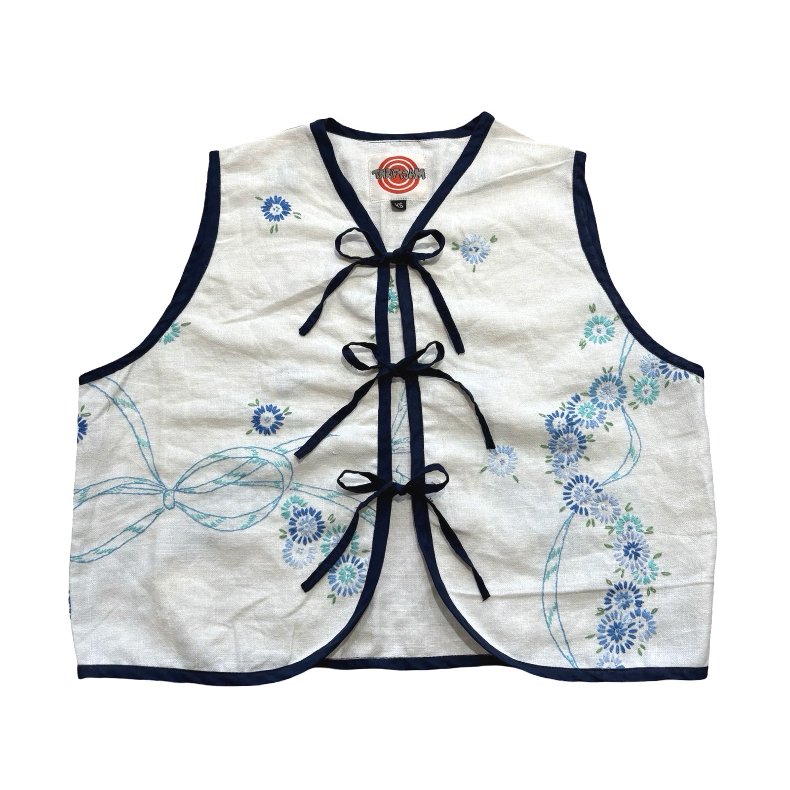 Blues & Bows XS Linen Tie Top Rework