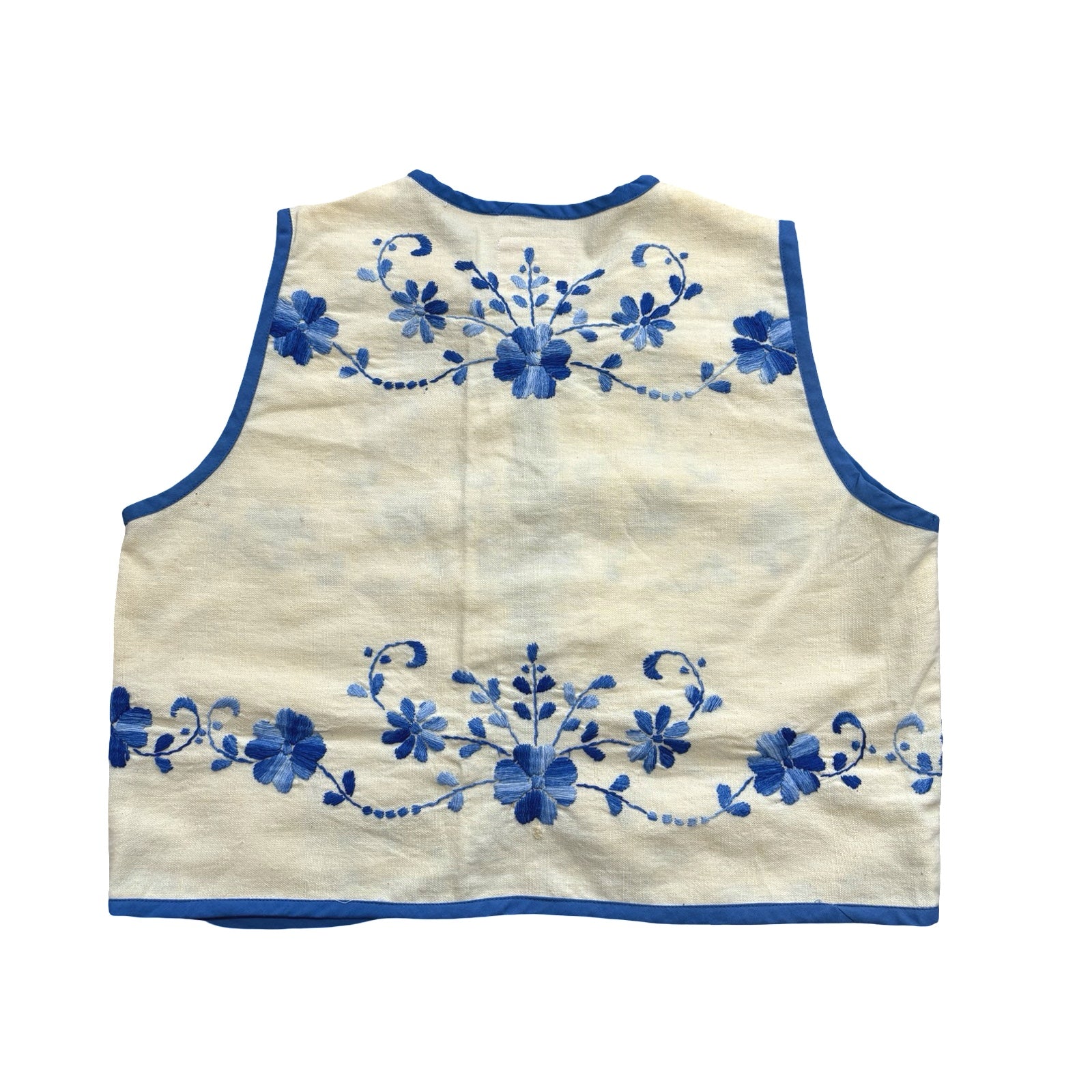 Blue Florals XS Linen Tie Top Rework