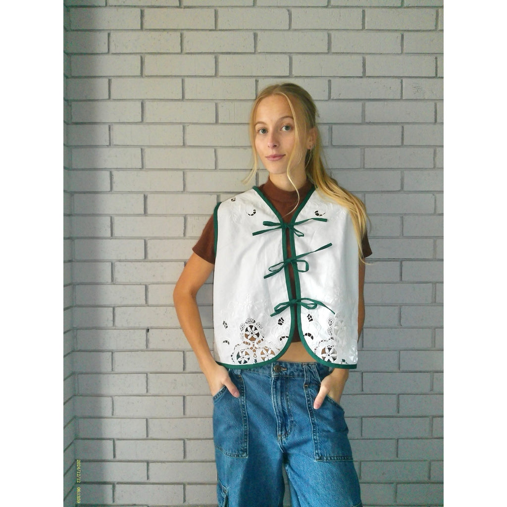 Evergreen Lace Large Linen Tie Top Rework