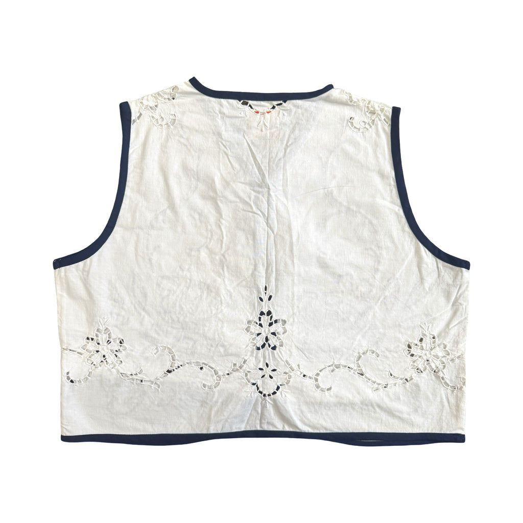 Navy Bloom Large Linen Tie Top Rework