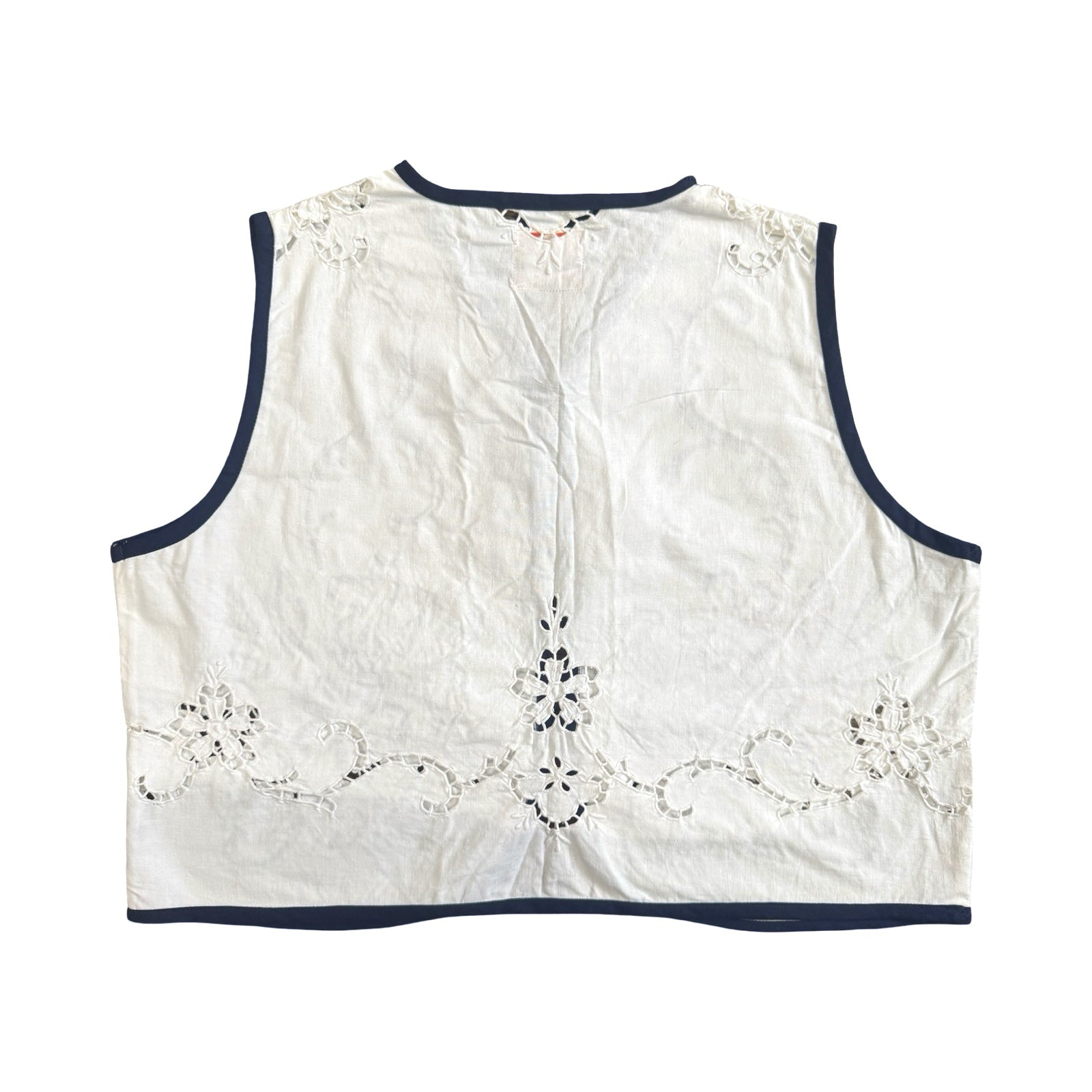 Navy Bloom Large Linen Tie Top Rework