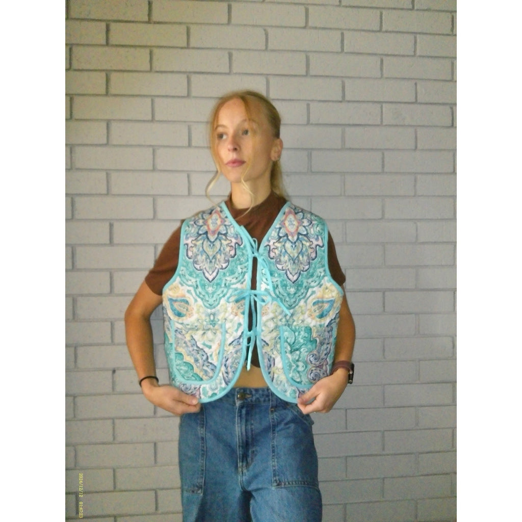 Turquoise Medallion Medium Quilted Vest Rework