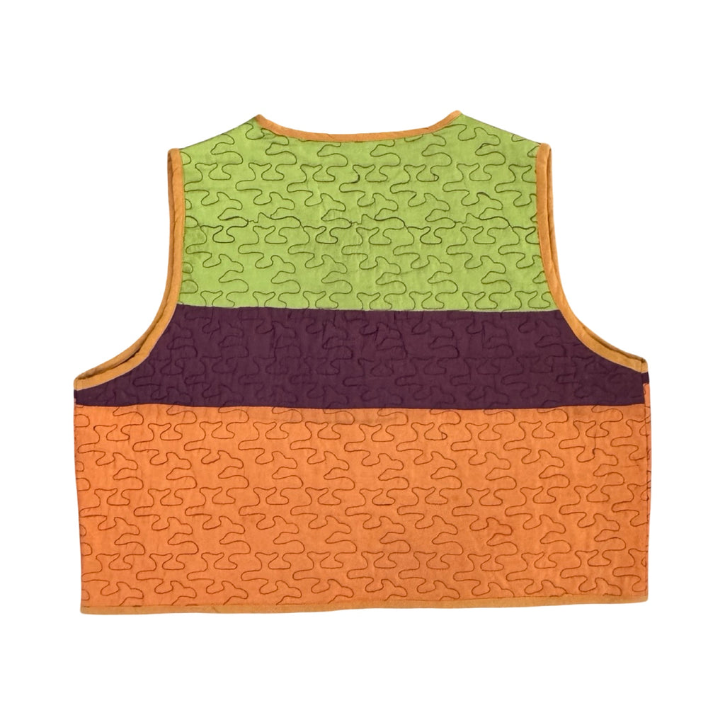 Satin Colorblock Large Quilted Vest Rework