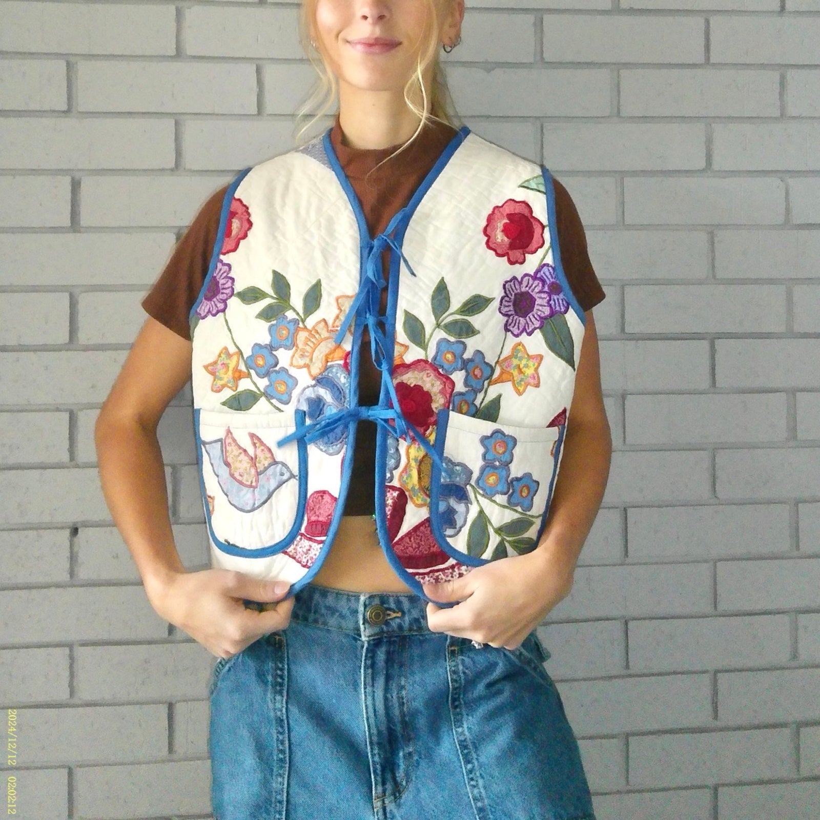 Embroidered Florals Quilted Vest Rework