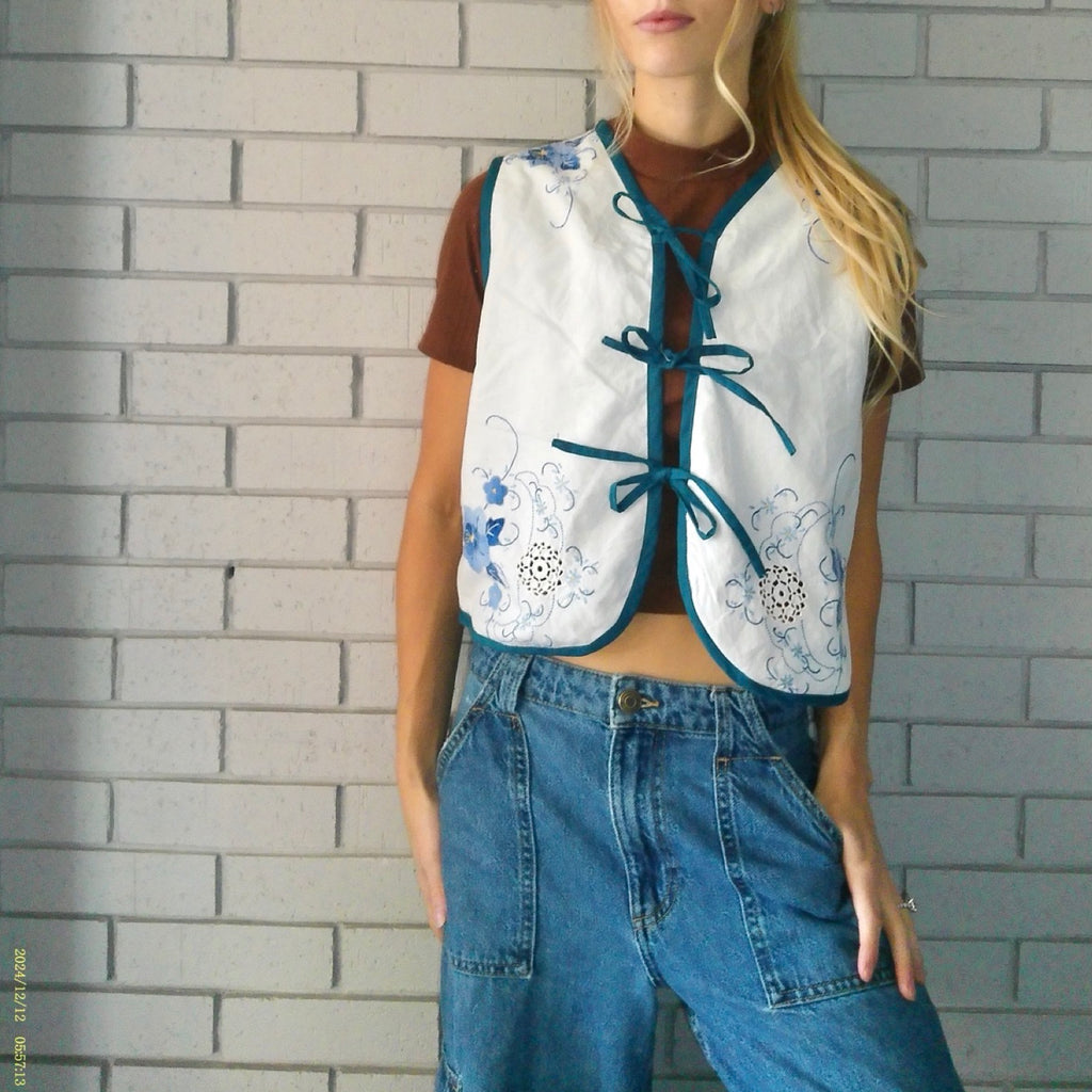 Baby Blues Small Linen Tie Top Rework
