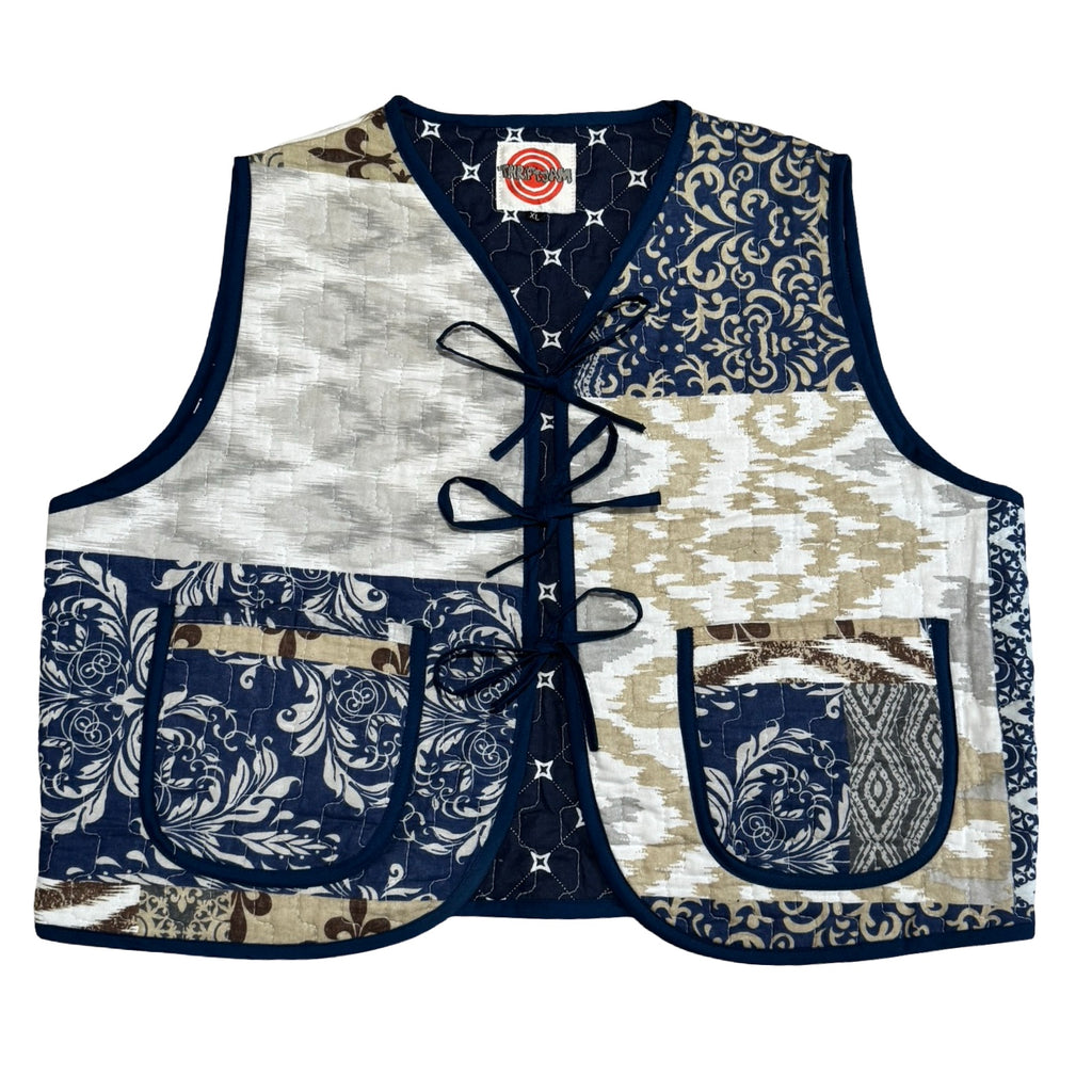 Blue & Brown Medallion Quilted Vest Reworks