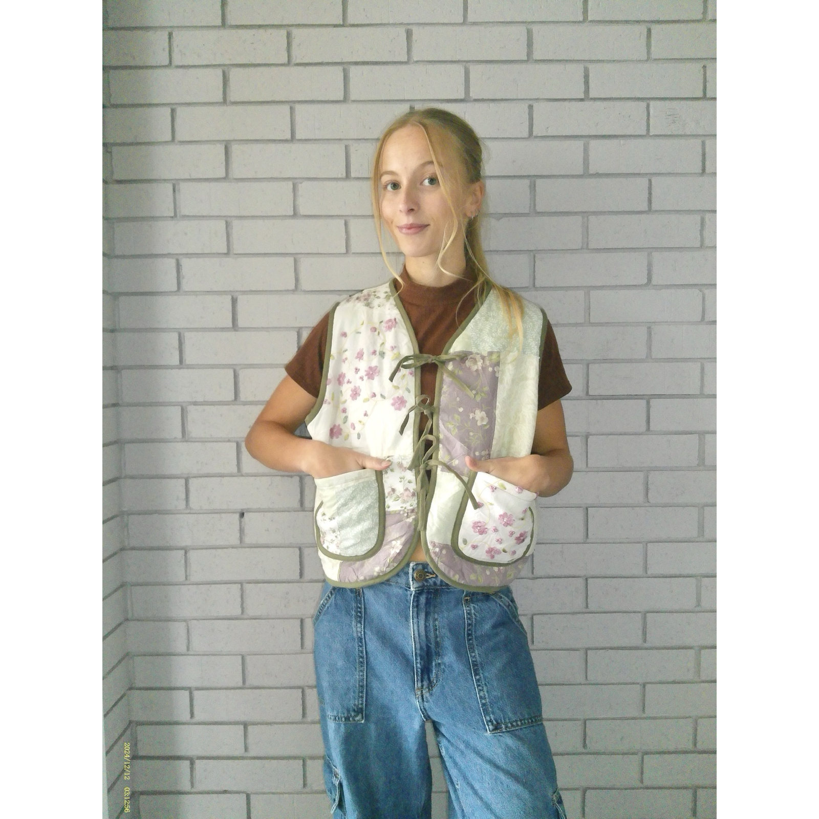 Green & Pink Florals Quilted Vest Reworks