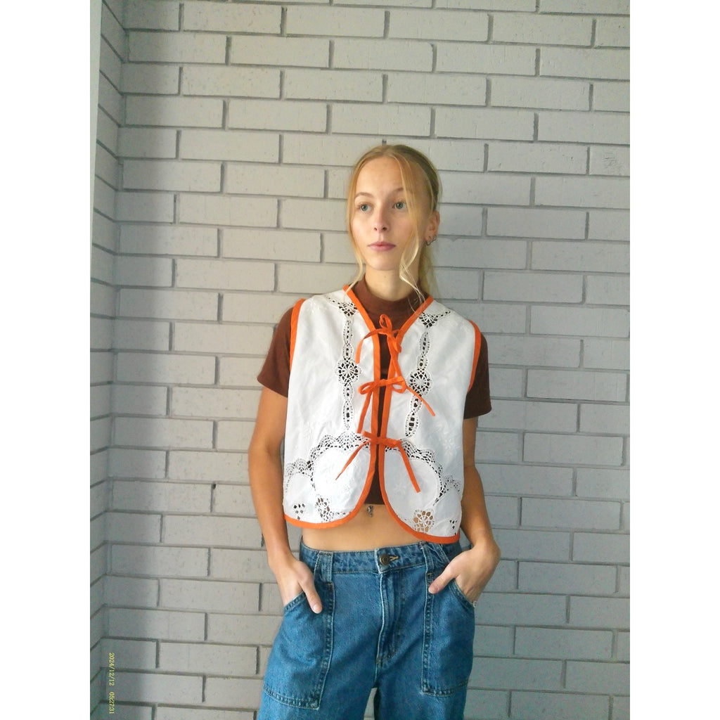 Orange & Lace XS Linen Tie Top Rework