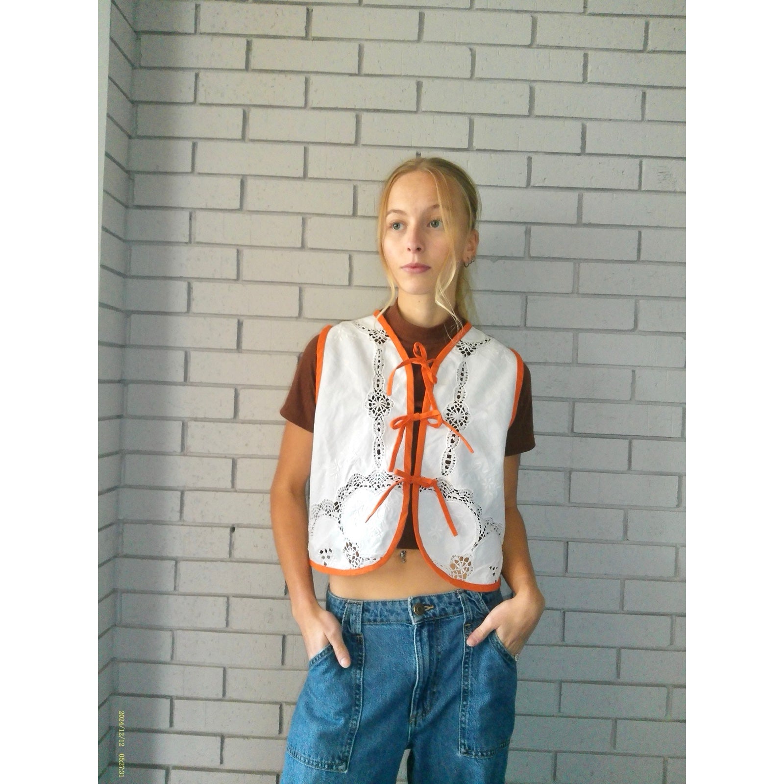 Orange & Lace XS Linen Tie Top Rework