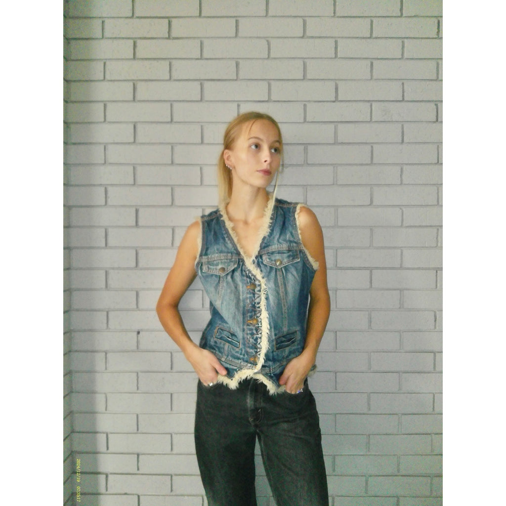 Faux Fur Lined Large Denim Vest