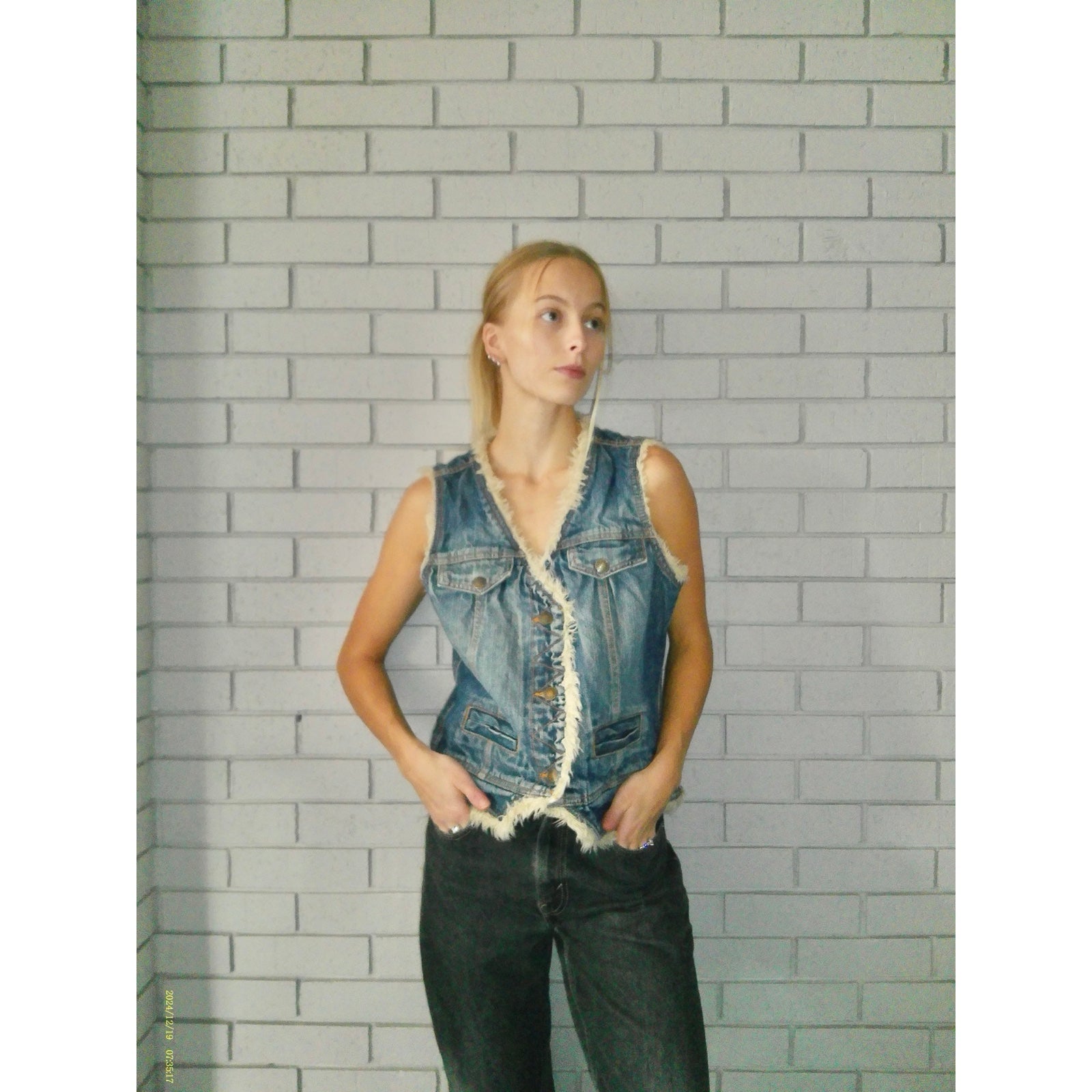 Faux Fur Lined Large Denim Vest