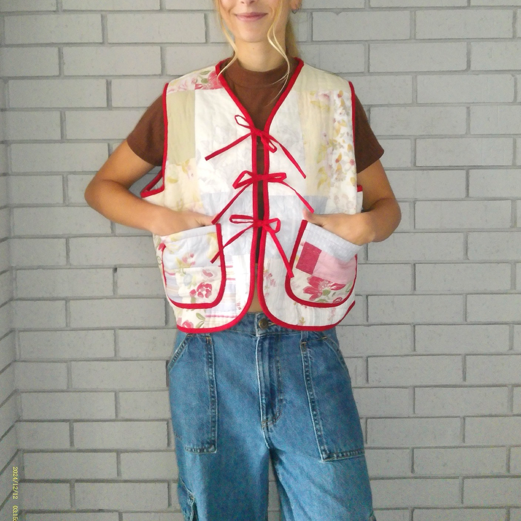 Bright Florals Quilted Vest Reworks