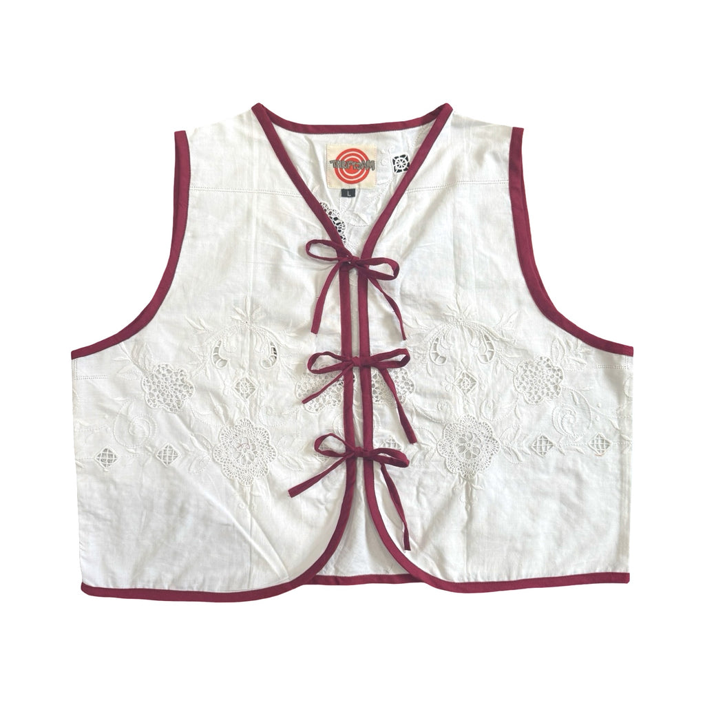 Lacey Maroon Large Linen Tie Top Rework