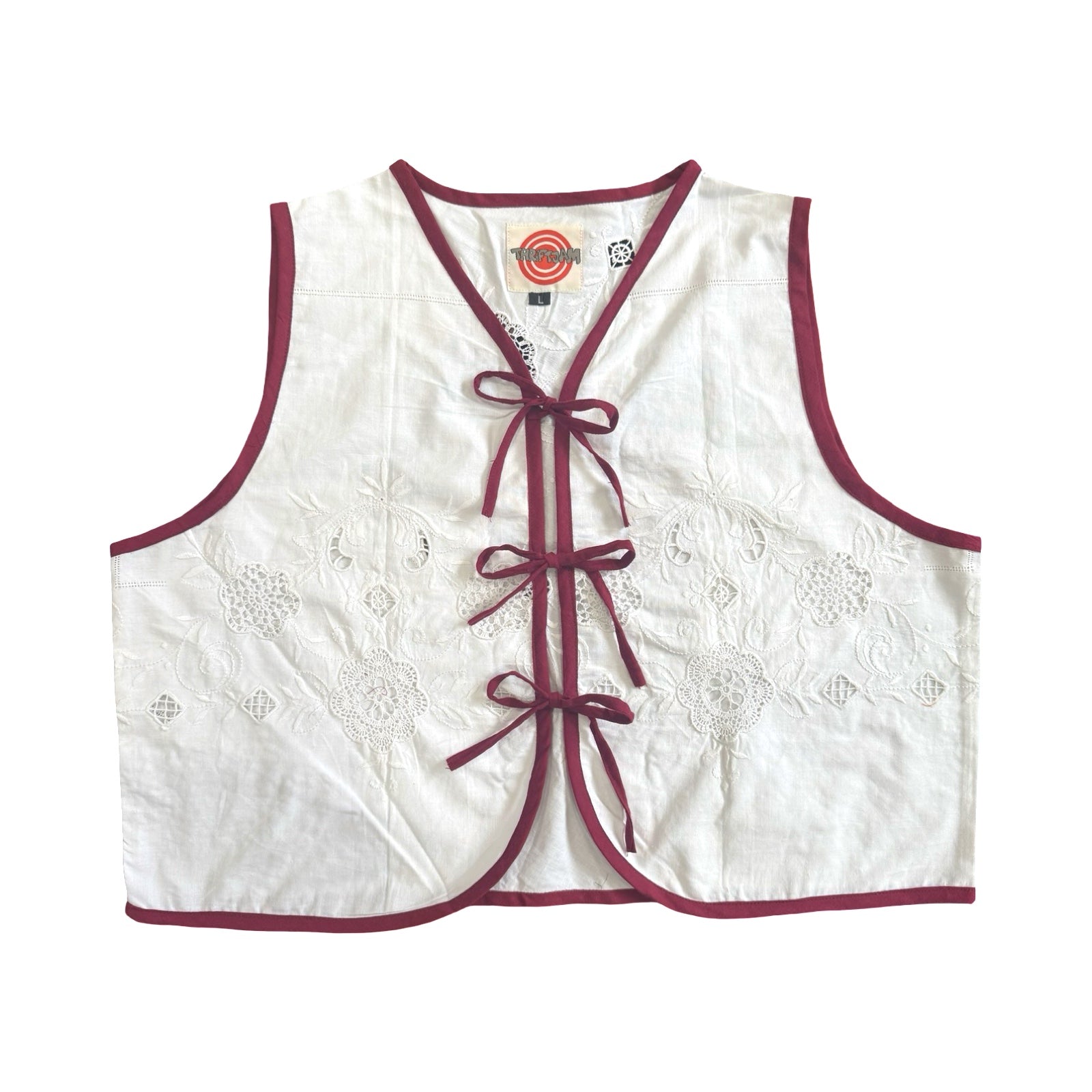 Lacey Maroon Large Linen Tie Top Rework