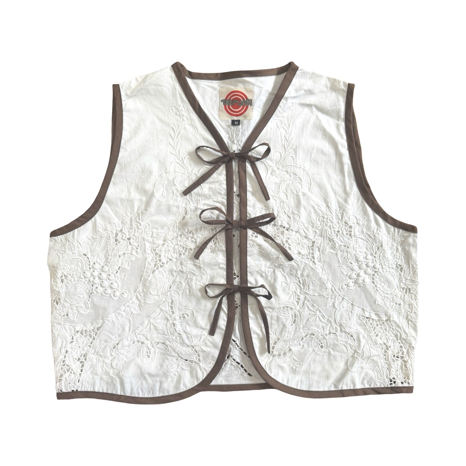 Neutral Lace Medium Linen Tie Top Rework