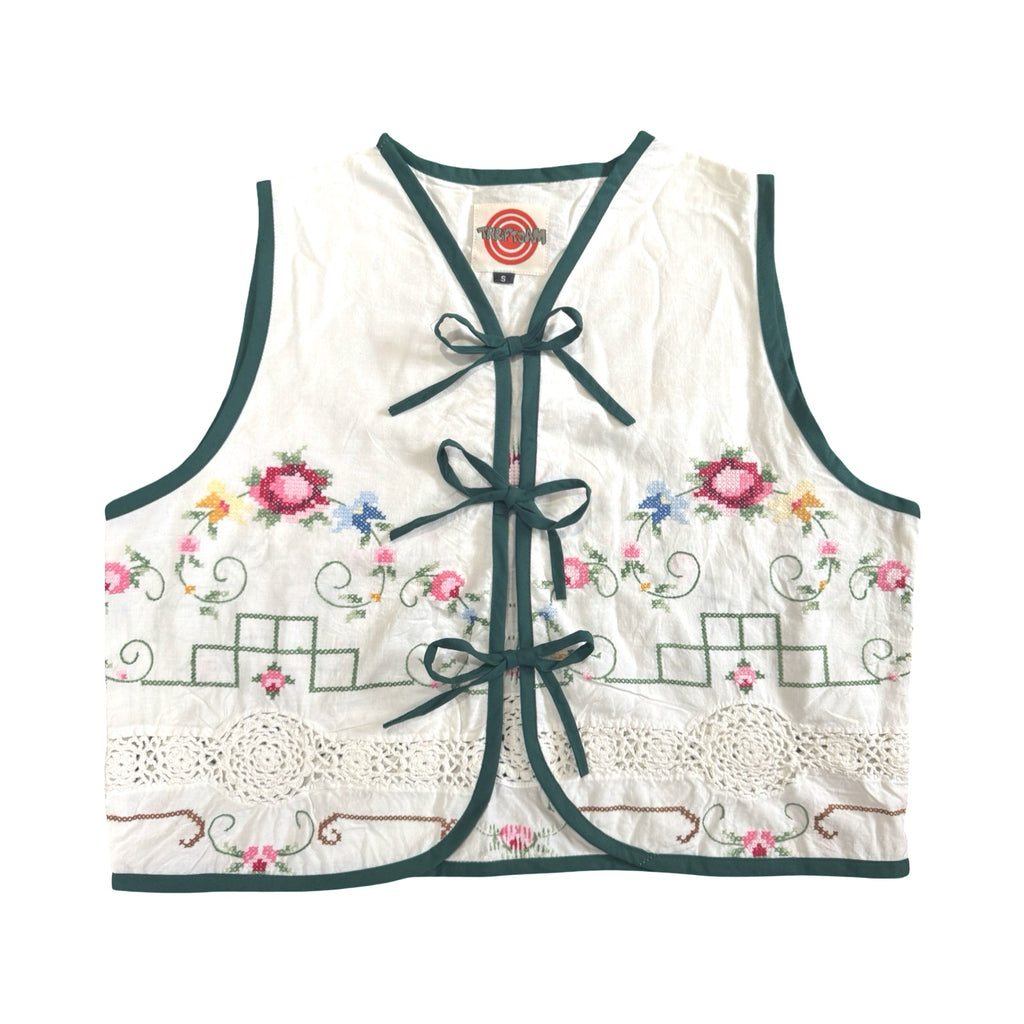 Lucky Florals Small Linen Tie Top Rework