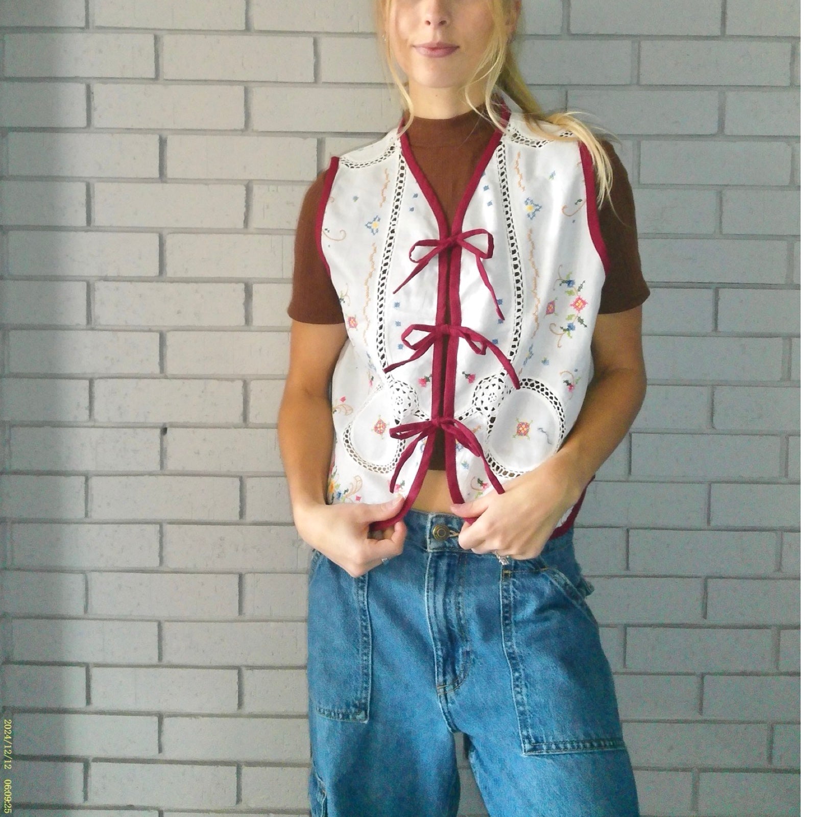 Looping Lace Medium Linen Tie Top Rework