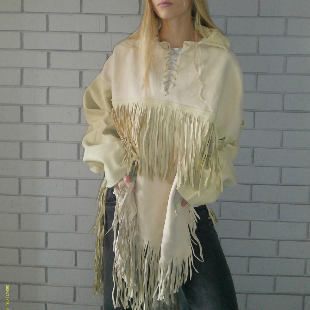 Cream Suede XL Fringe Jacket