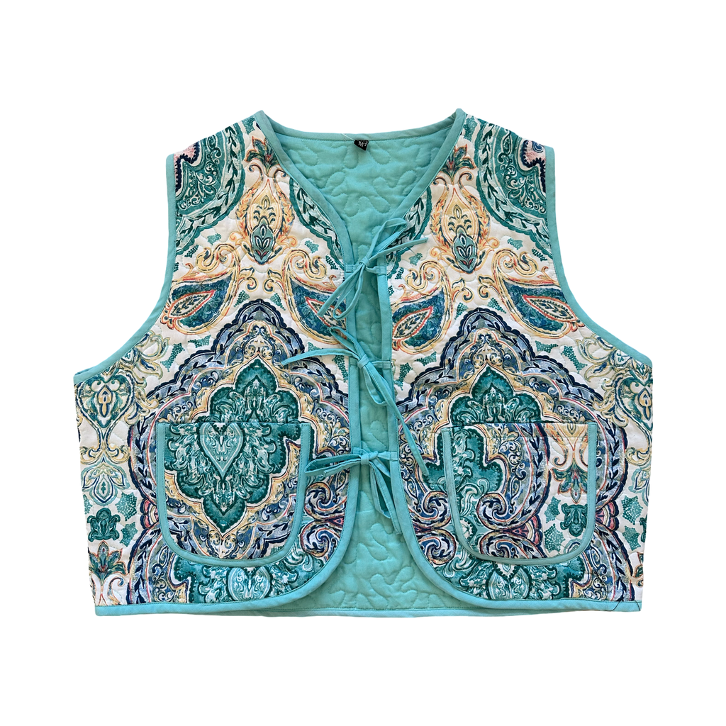 Turquoise Medallion Small Quilted Vest Rework