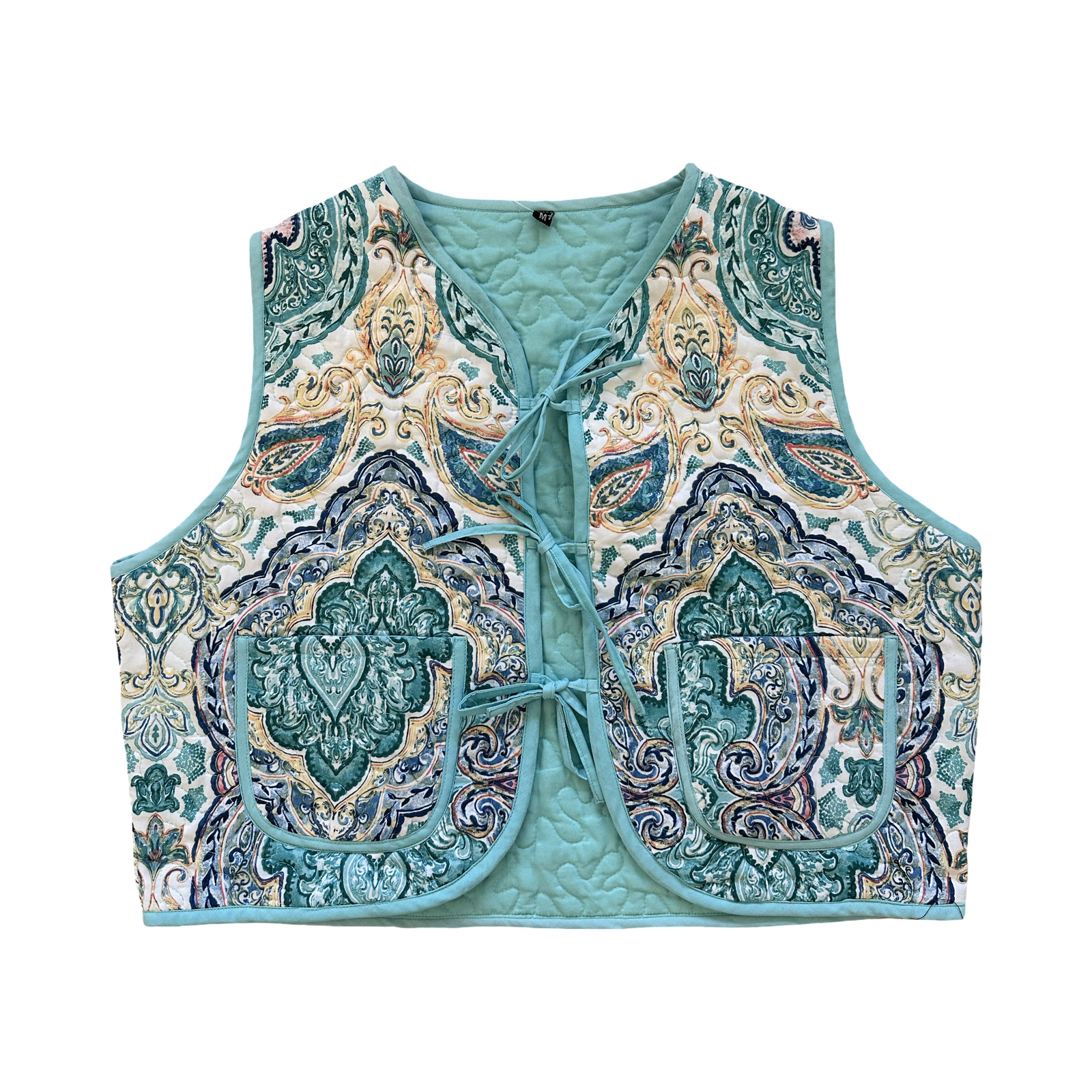 Turquoise Medallion Small Quilted Vest Rework