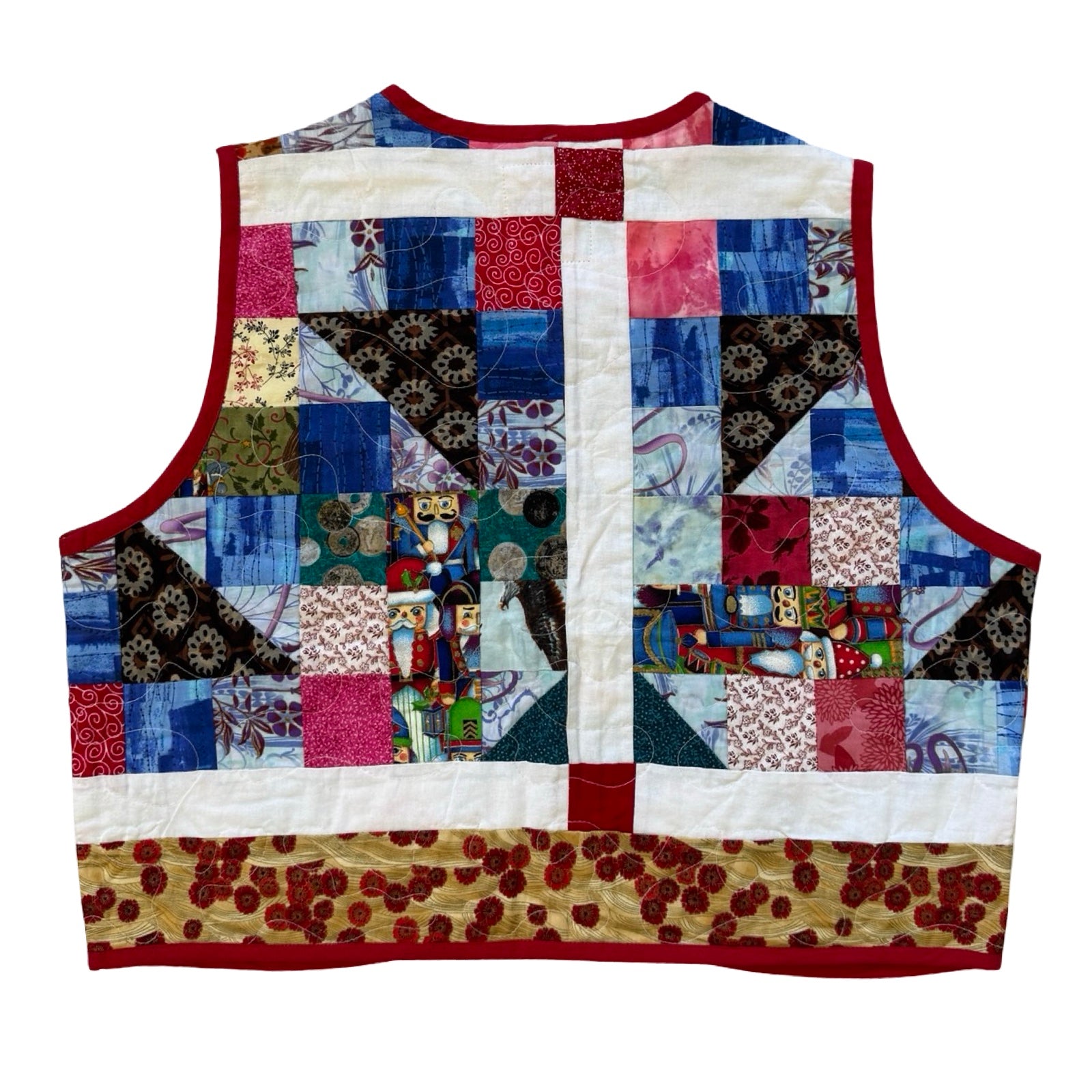 Red Mosaic Patchwork Small Quilted Vest Rework
