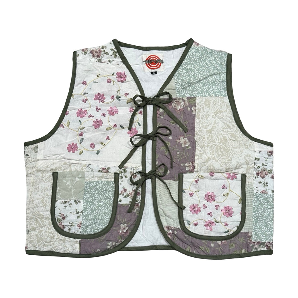 Green & Pink Florals Quilted Vest Reworks