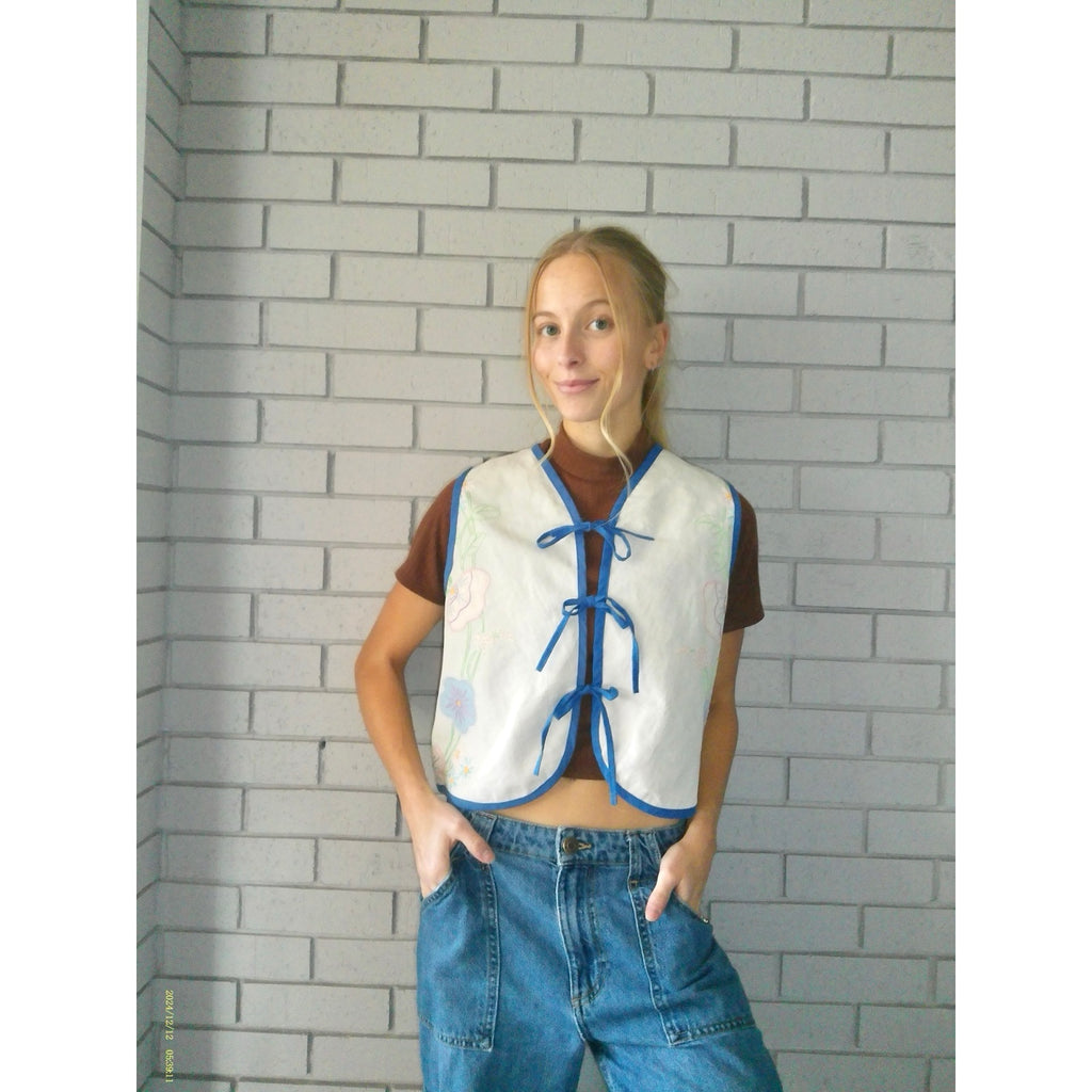 Pastel Bouquet XS Linen Tie Top Rework