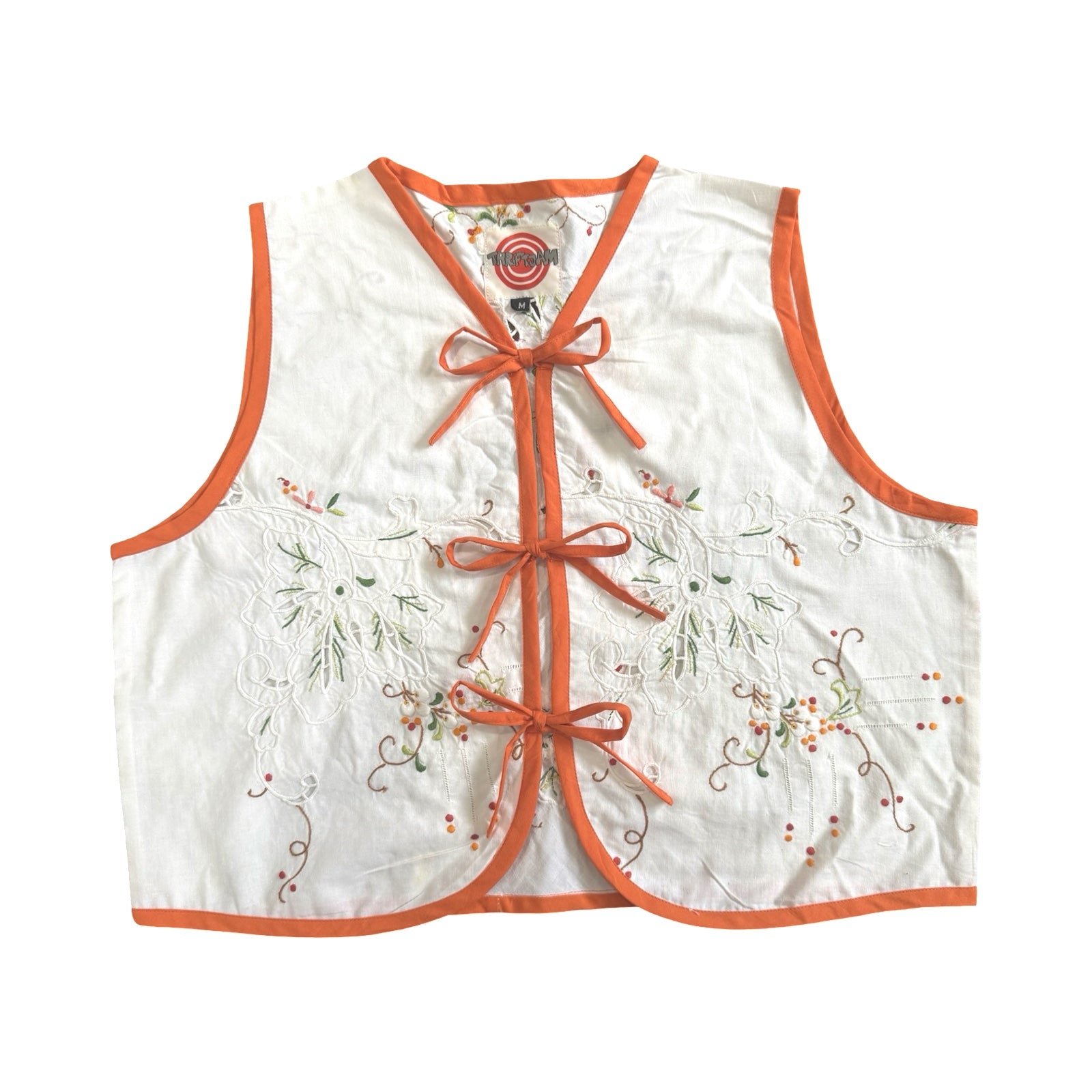 Flowering Orange Medium Linen Tie Top Rework