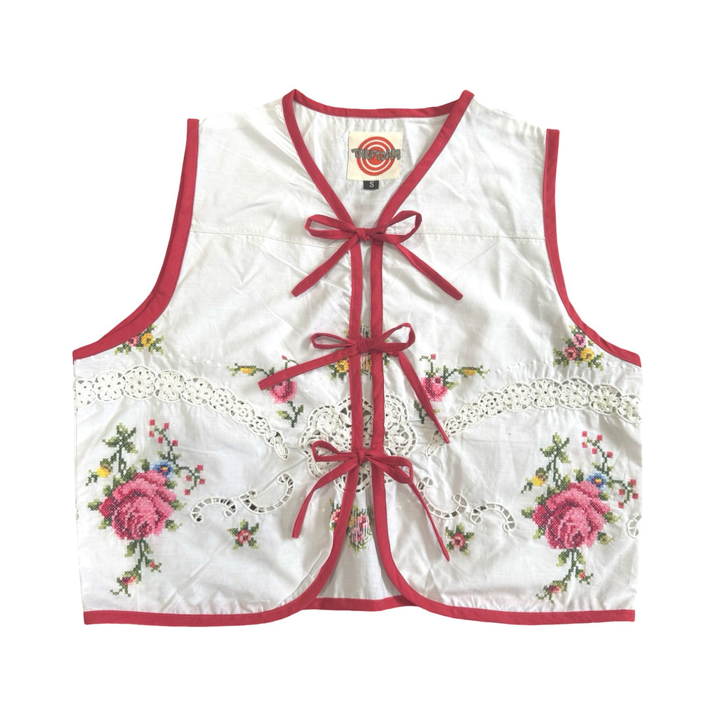 Rosy Red Small Linen Tie Top Rework