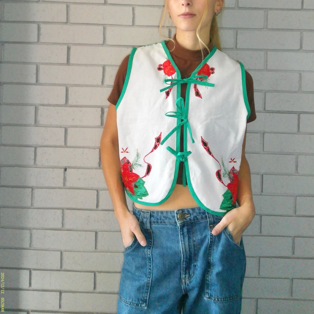 Holiday Berry Small Linen Tie Top Rework