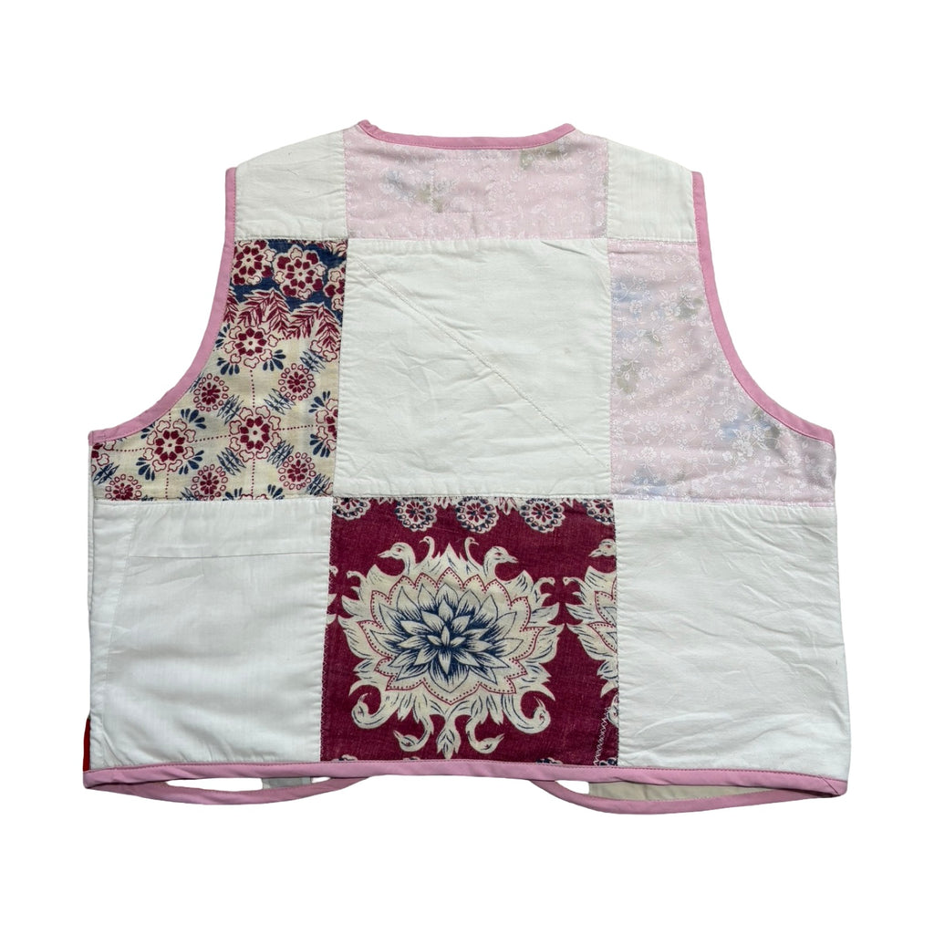Pink & Red Florals Small Quilted Vest Rework