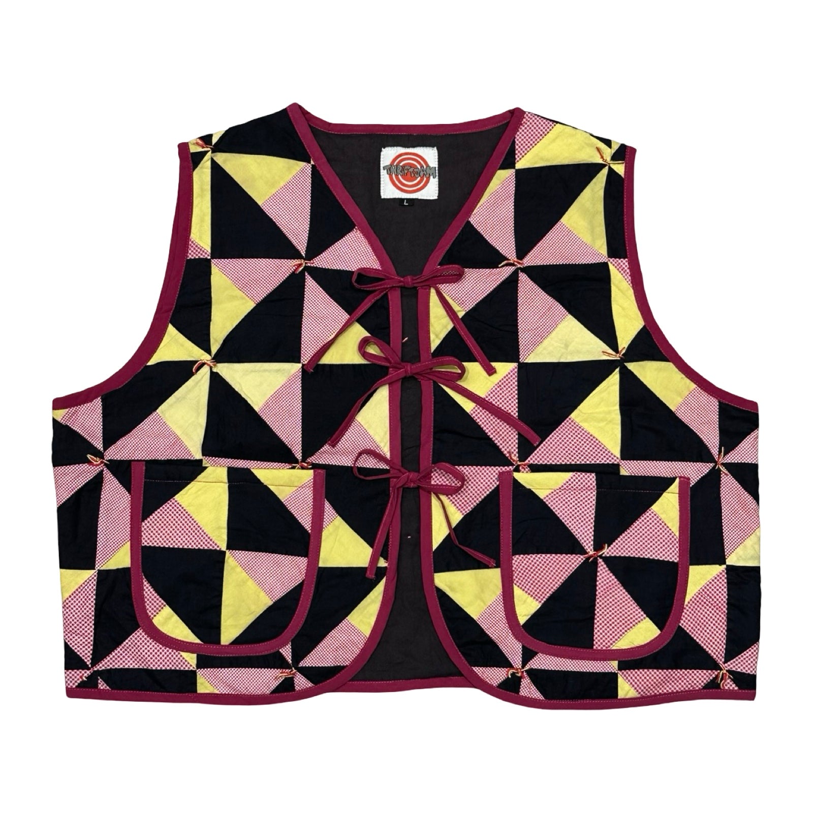 Geometric Red & Yellows Quilted Vest Reworks