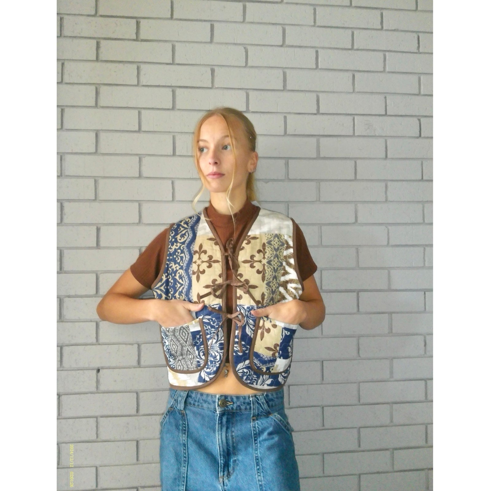Blue & Brown Medallion Quilted Vest Reworks