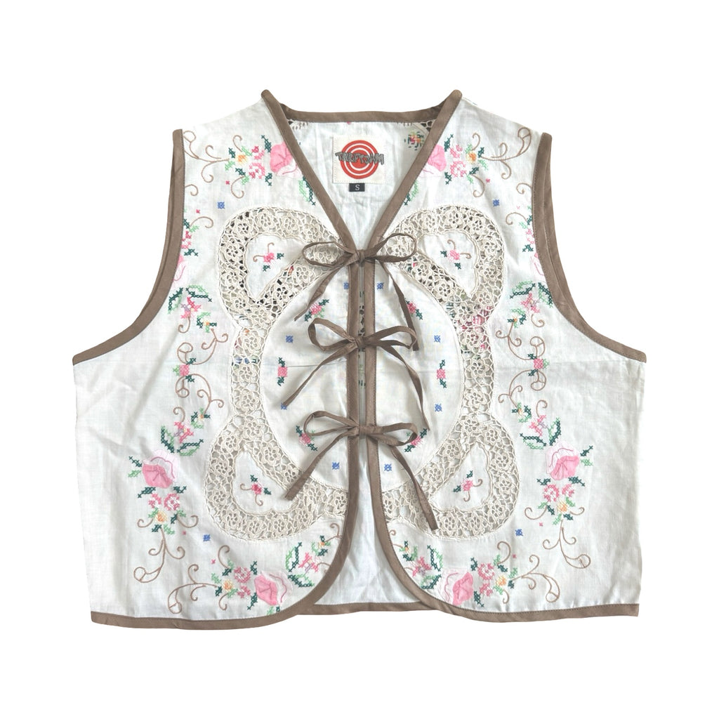 Intricate Garden Small Linen Tie Top Rework